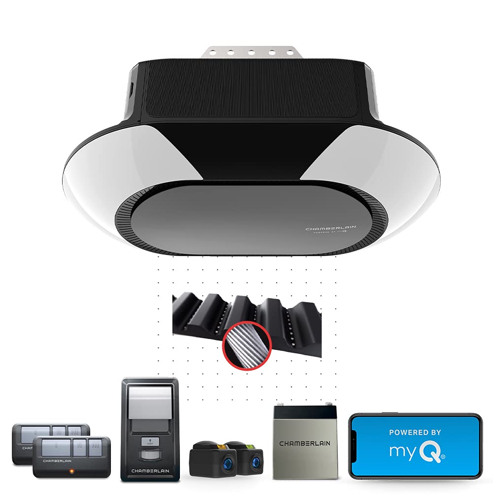 Chamberlain B6713T Smart Advanced Corner LED Lighting-myQ Smartphone Controlled-Ultra Quiet, Strong Belt Drive & MAX Lifting Power, Blue Garage Door Opener