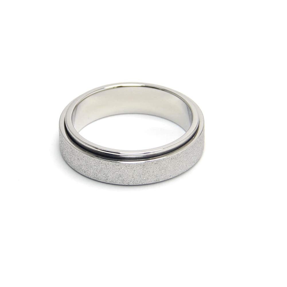 OreilleStar Anxiety Ring for Women Men Fidget Toys Adults Spinner Ring Titanium Stainless Steel 6mm Wide Size 9 Silver Band Ring Hand Polished