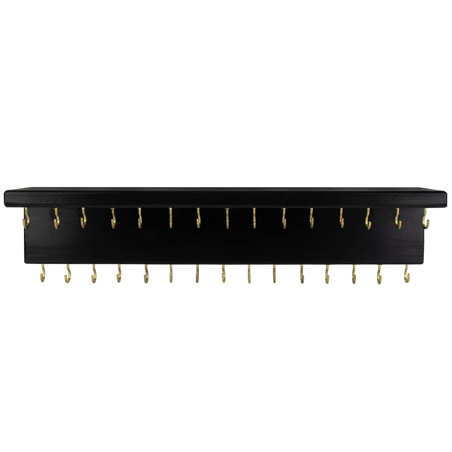 SANY DAYO HOME Black Necklace Holder Jewelry Organizer with 30 Hooks, 15 x 3 x 4 inches Wall Mount Rustic Pine Wood Shelf for Necklace, Hair Bow Storage