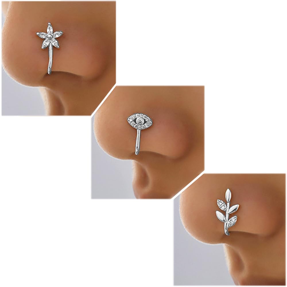 VitaCool African Nose Cuffs for Non Pierced Fake Nose Ring Sliver Faux Septum Nose Rings Cuffs Non Piercing Jewelry for Women