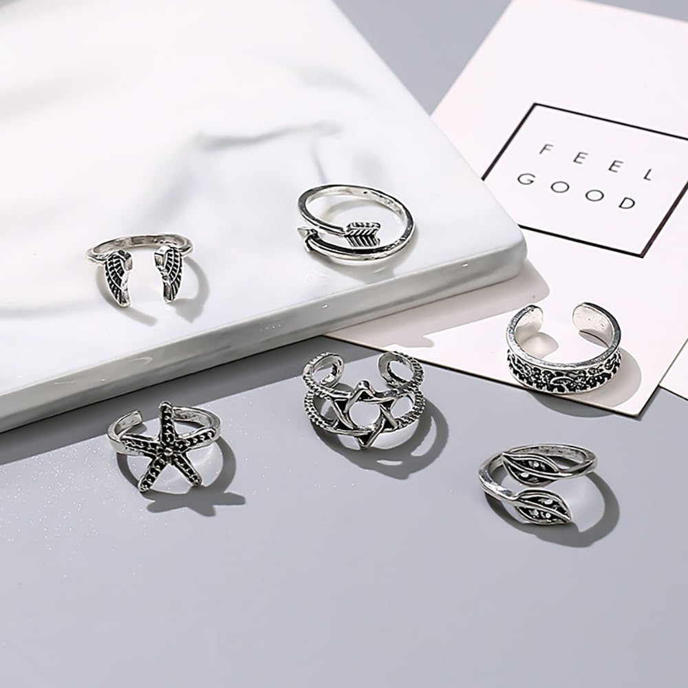 Vivian&CD 925 Silver Toe Rings Set for Women, Open Band Adjustable Non Tarnish Toe Ring, Beach Foot Jewelry for Summer, Stylish and Dainty Toe Rings (Silver2)