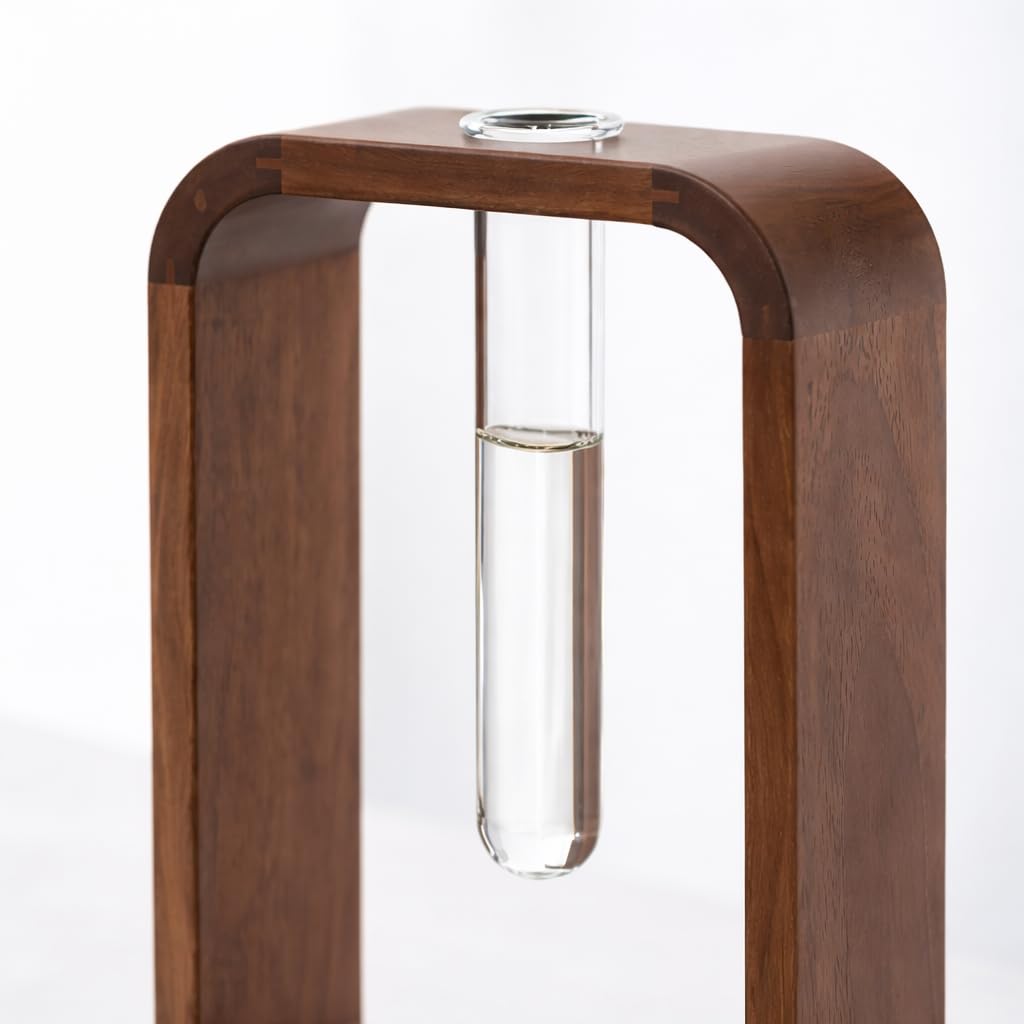 TerraSol Modern Wooden Frame Glass Vase Hydroponic Planter β Minimalist Square Propagation Station with Test Tube Vase β Indoor Plant Terrarium for Flower, Cuttings & Home Office Decor