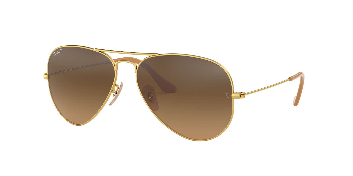 Ray-Ban Unisex RB3025 Classic Polarized Aviator Sunglasses, Matte Gold/Polarized Brown Gradient, 55 mm