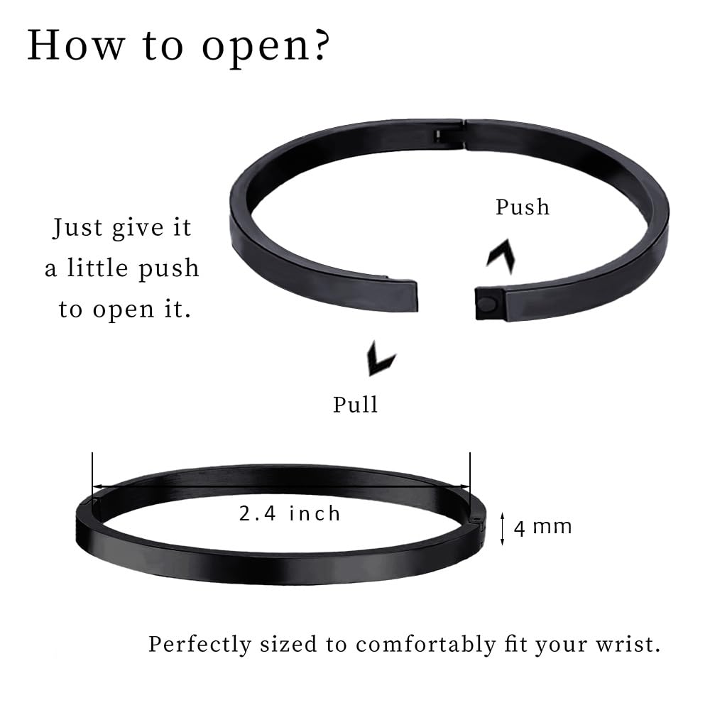 MARYLAX Black Bangle Bracelets for Women, Trendy Dainty Stainless Steel Oval Bangles Bracelet for Women, Stackable Friendship Bracelets Love Bangle Christmas Birthday Gifts