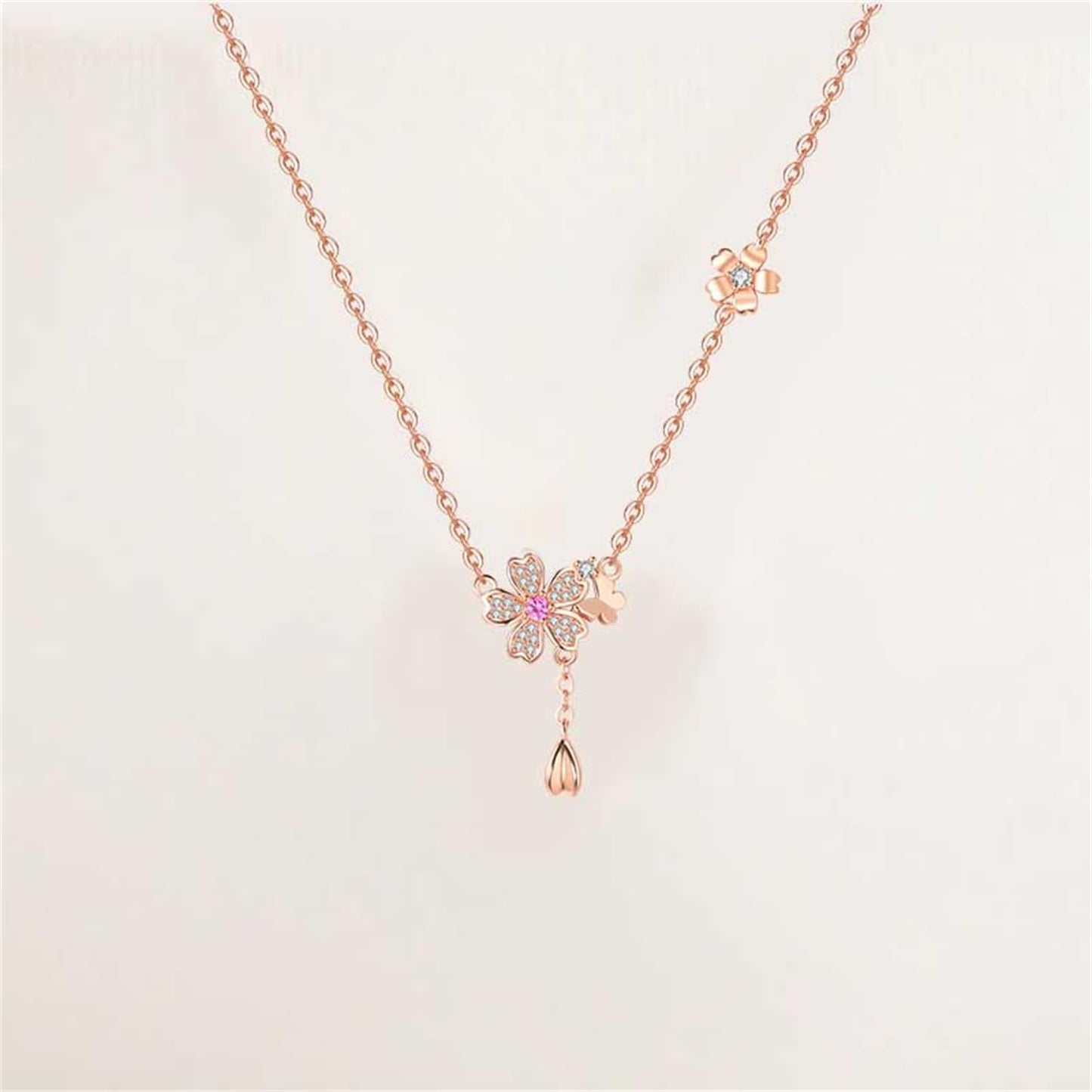 MISEFF 925 Sterling Silver Fashion Pendant Necklace for Women,Fashion Jewelry, 18K Gold Plated, Advanced Retro Series Link Chains ,Basic Multifunctional Accessories Suitable for Multiple Occasions and Daily Wear (Cherry Blossom Butterfly)