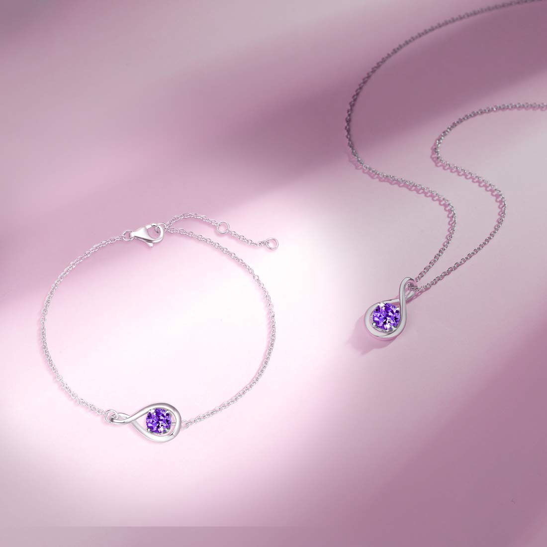 FANCIME Amethyst Necklace February Birthstone Necklace for Women Sterling Silver Infinity Pendant Purple Fine Jewelry Birthday Mothers Day Gifts for Women Wife Her