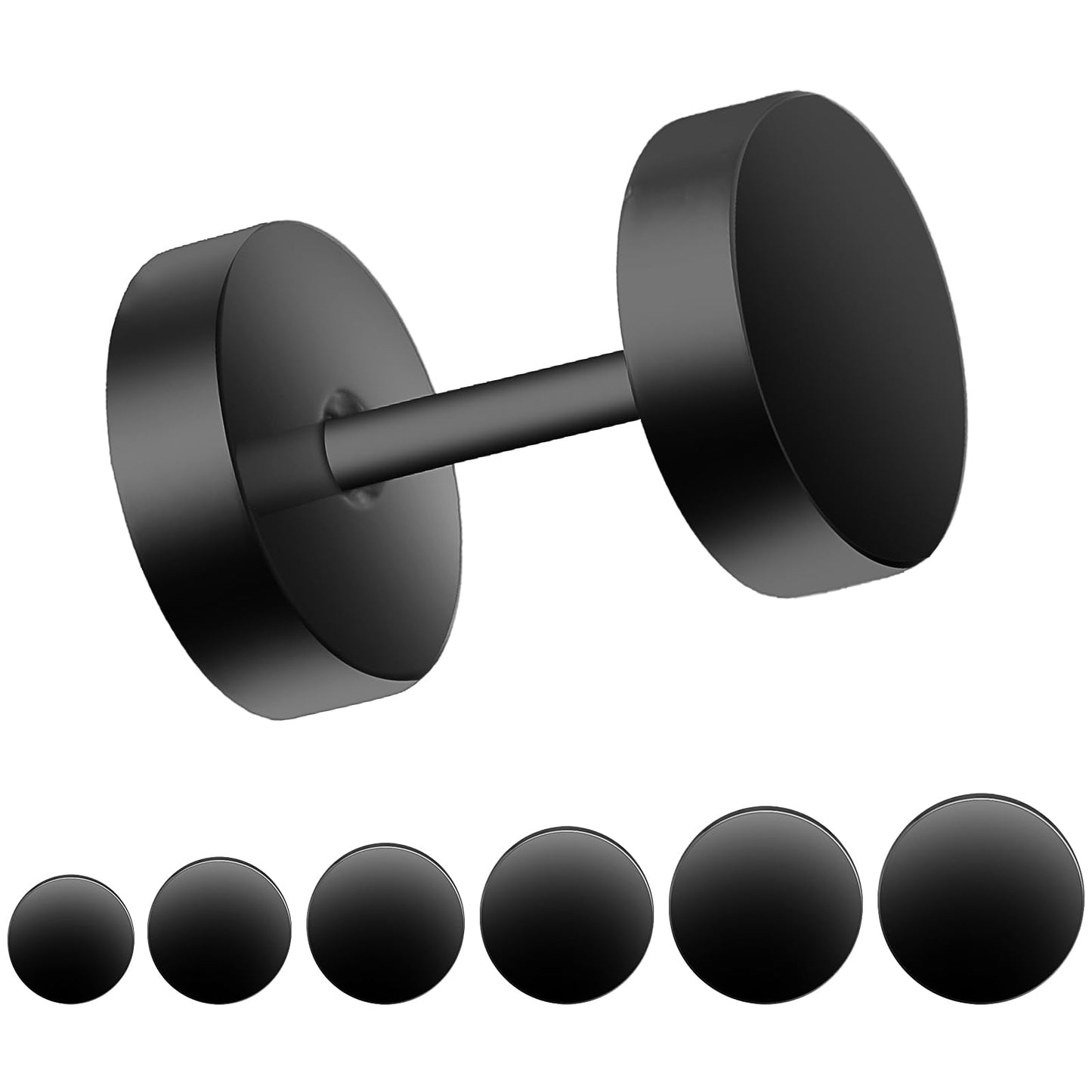 6 Pairs Flat Back Earrings, Black Earrings for Men Women Fake Plugs Faux Gauges Plugs Earring Stainless Steel Stud Earrings (4-10mm)
