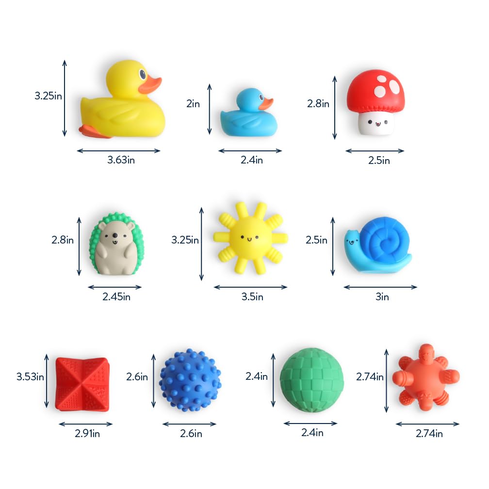 Itzy Ritzy 10-Piece Water Bath Toys Gift Set – Soft, Squeezable Multicolor Sensory Toy Set for Motor Skills, Imaginative Play, and Fun Bathtime Activities