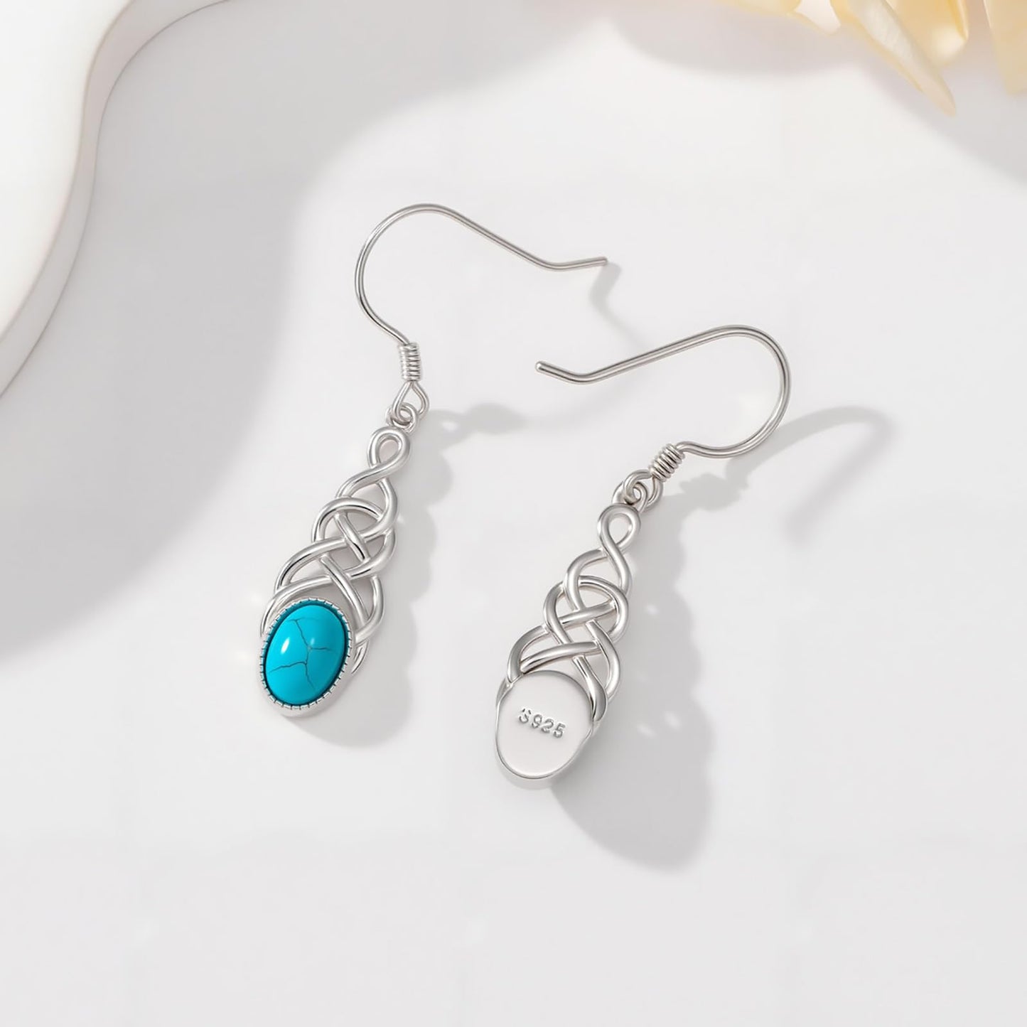 Eetaitai Turquoise Celtic Dangle Earrings for Women 925 Sterling Silver Irish Jewelry Celtic Earrings Native American Jewelry Mothers Day Gifts for Mom Wife Sister