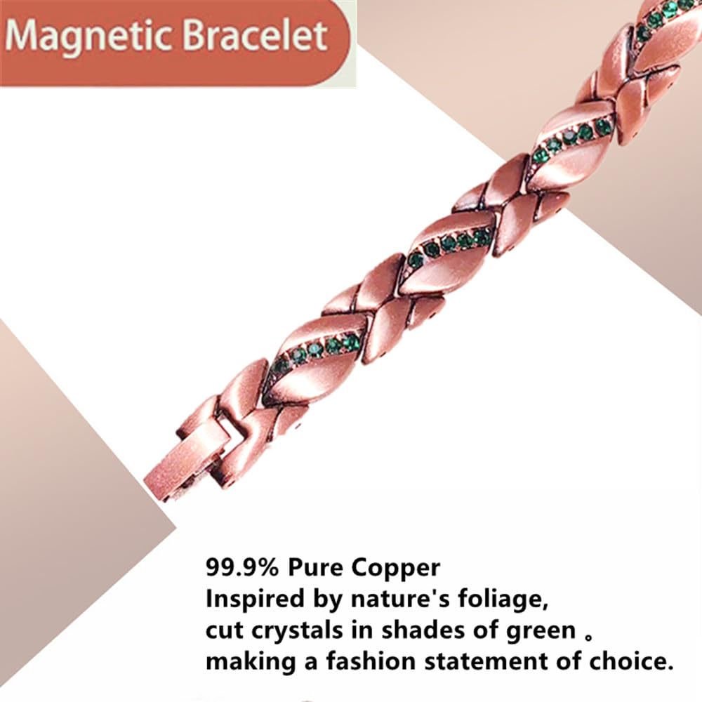 SCVIYRUN - Magnetic Copper Bracelets for Women - 99.99% Pure Copper Effective Magnetic Bracelets and easy 2 links for Mother (copper—Grandmother's green stone)