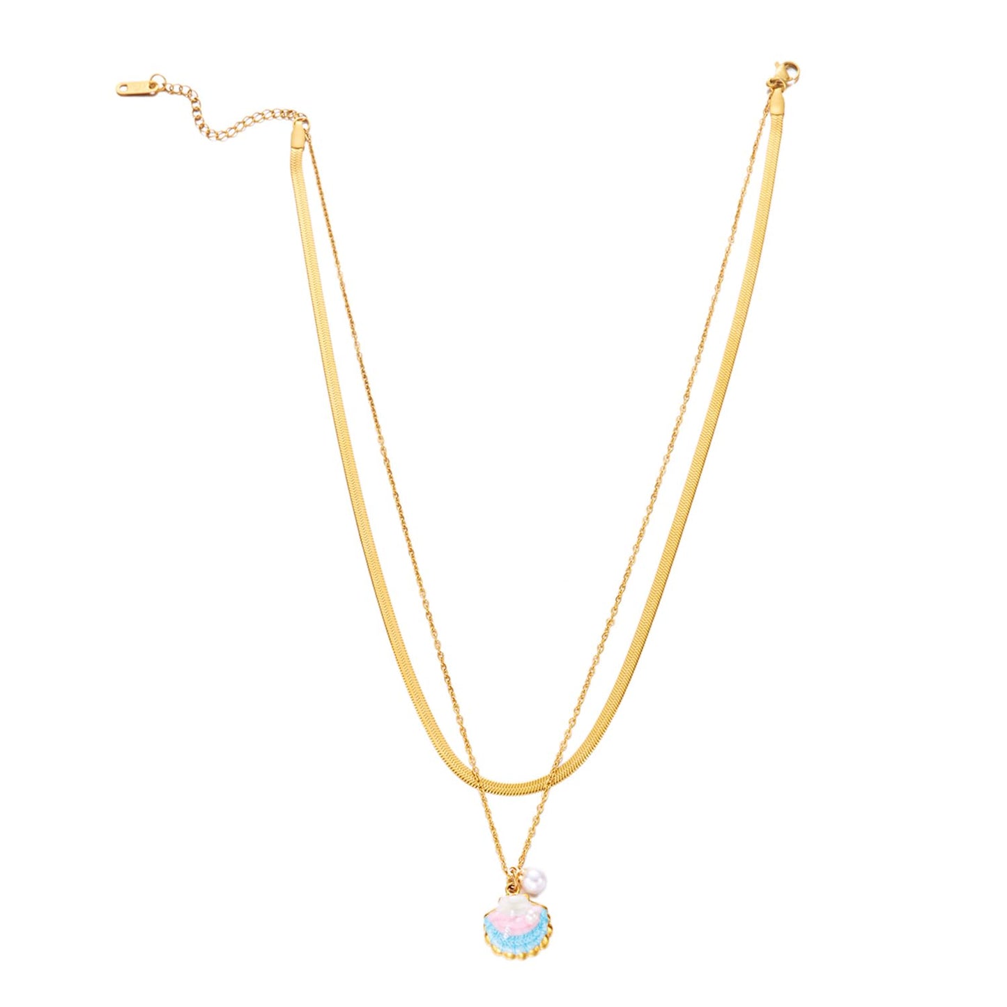 Harlermoon Gold Starfish Necklace for Women - 18K Gold Plated Stainless Steel Ocean Beach Jewelry, Sea Turtle Shell Pearl Pendant, Waterproof Non Tarnish Snake Chain Choker, Summer Vacation Mermaid Gifts (Small Shell Snake Chain)
