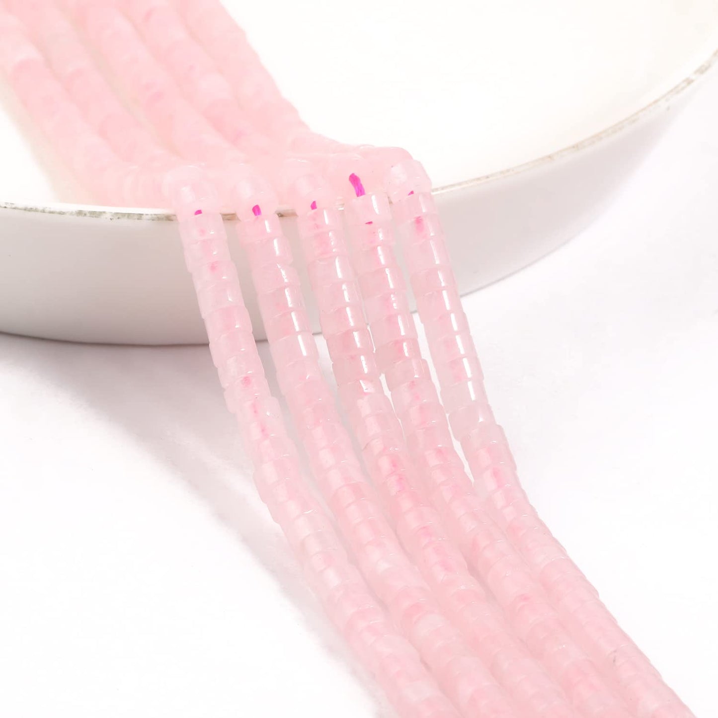 NITOPUPU 150Pcs 4×2mm Natural Rose Quartz Spacer Stone Beads for Jewelry Making Supplies, Loose Semi Flat Round Gemstone Tube Beads for Bracelets DIY Crafts
