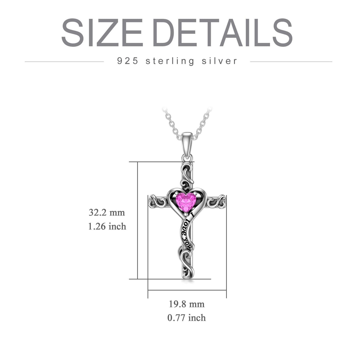 TOUPOP Pink Tourmaline Cross Necklace for Women Valentines Day Gifts Sterling Silver October Birthstone Cross Pendant Necklace Heart Love Jewelry for Her Girlfriend Wife Mom Birthday Christmas Gifts