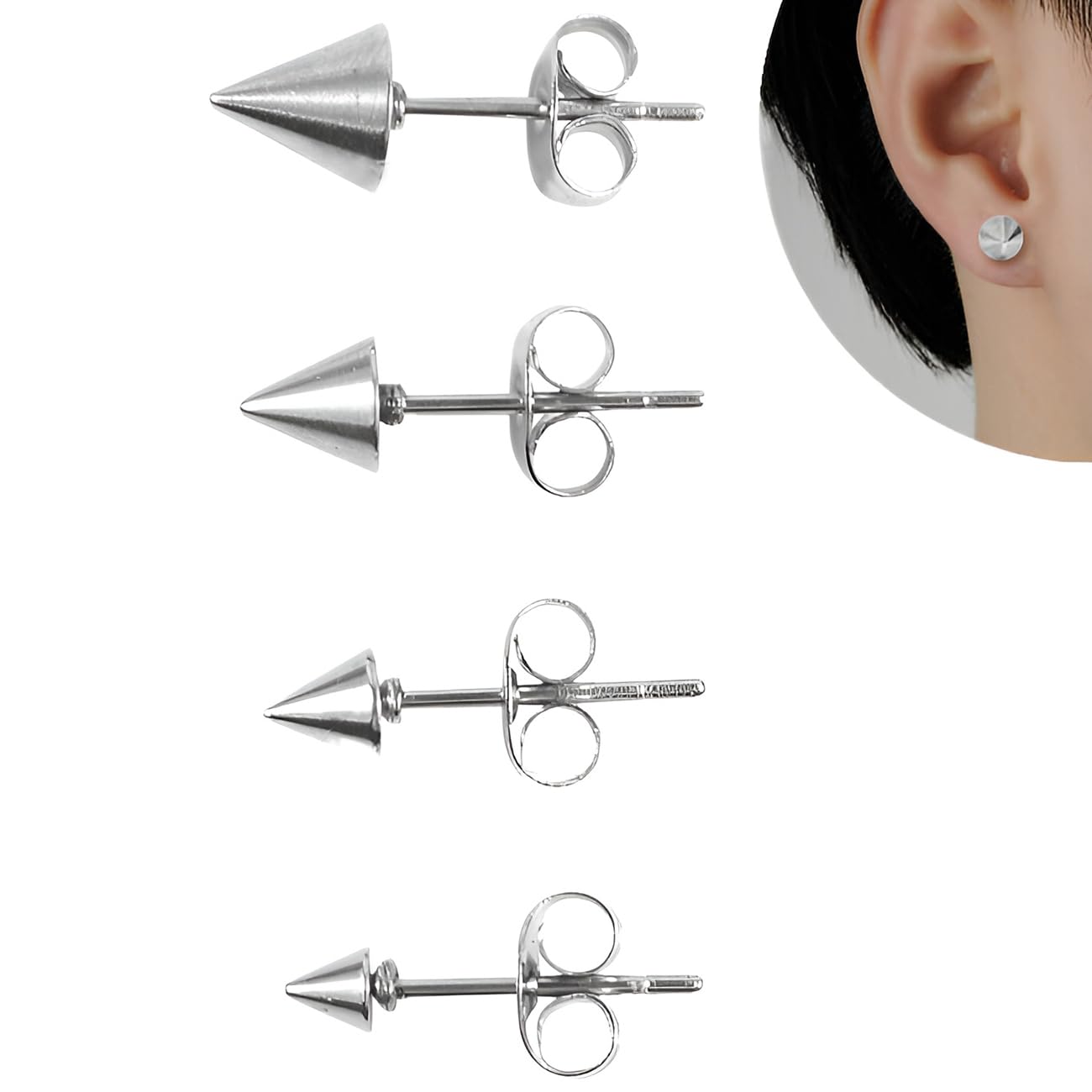 Stainless Steel 3 MM Spike Cone Stud Earrings 1 Pair Gold Earring Hypoallergenic Trendy Jewelry Nickel Free Jewellery Tiny Earing for Sensitive Ears Women Men Ladies Aretes De Mujer Hombre