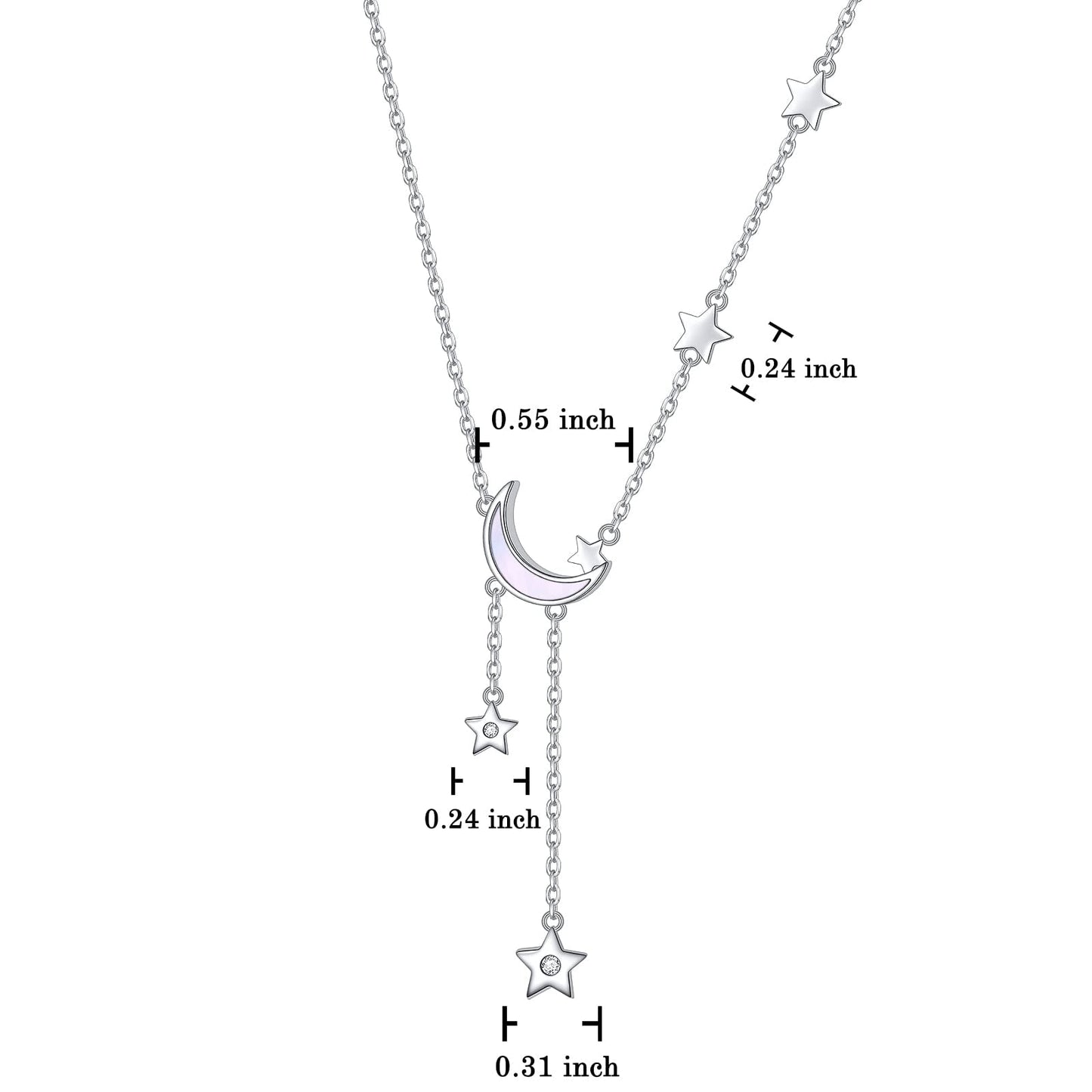 925 Sterling Silver Crescent Moon and Star Celestial Jewelry CZ White Oyster Shell Beads Mother of Pearl Pendant Necklace Rolo Chain 18 inches to 20 inches