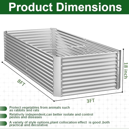 CATMANOR 2 Pack Tall 8x3FT Corrugated Galvanized Steel Raised Garden Bed Outdoor, Metal Above Ground Garden Bed for Vegetables and Flowers, Rectangle Raised Beds for Gardening-8x3x1.5FT