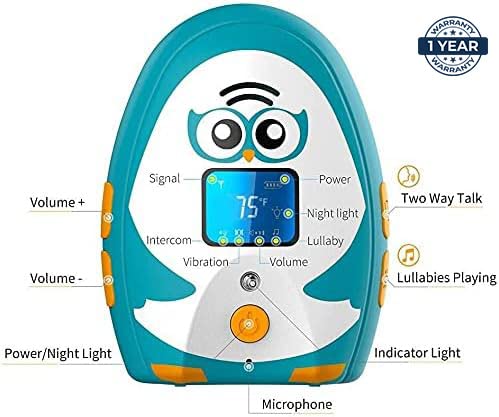 TIMEFLYS Audio Baby Monitor OL Portable, Talk Back Intercom, Long Range up to 1000 ft, Temperature Monitoring and Warning, Lullabies, Vibration, LCD Display, 2 Cables 2 Sets of Rechargeable Battery