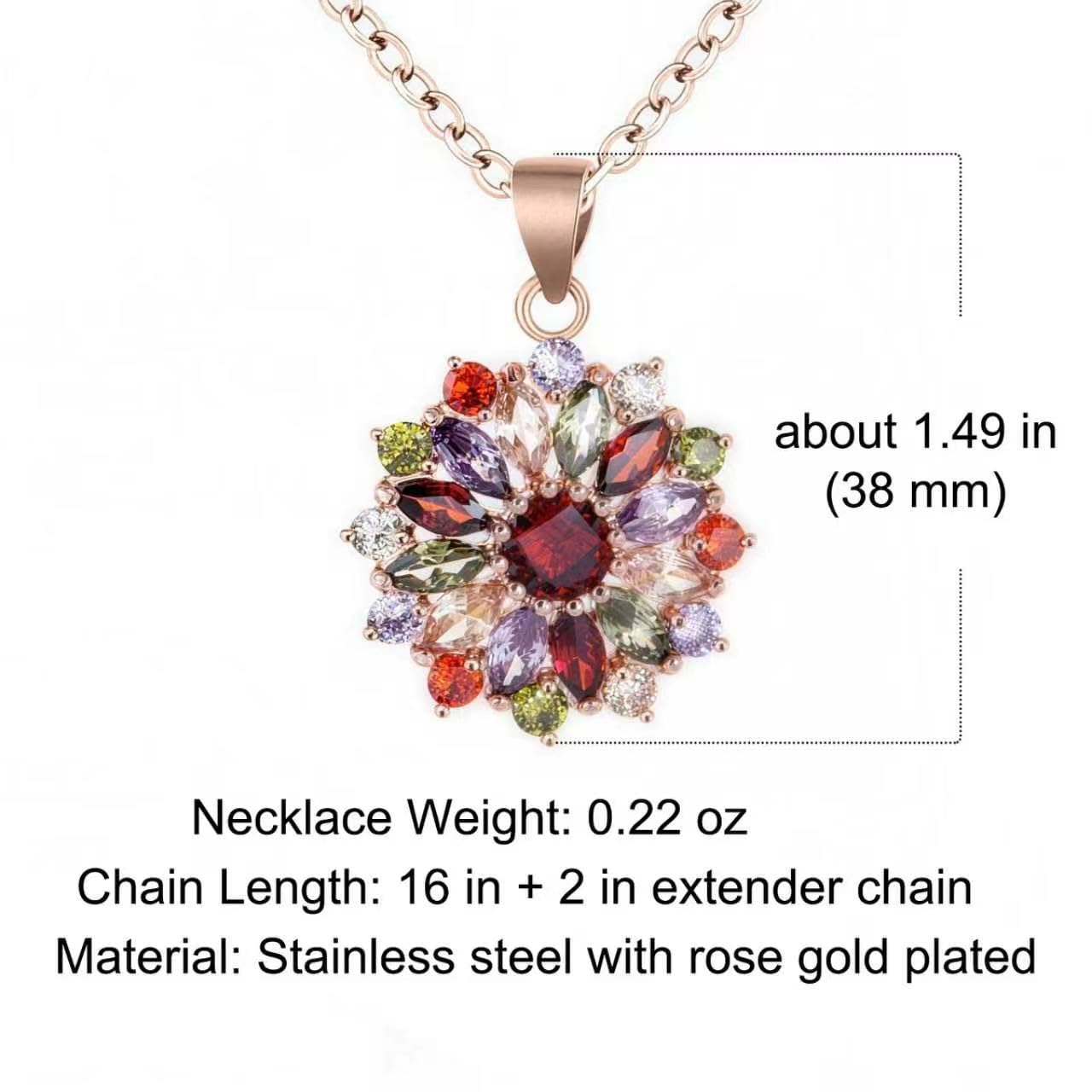 Kim Carrey Italian Elegant Rose Gold Necklace for Ladies | 18K Rose Gold Plated Necklace Pendant for Women | Gemstone necklace, Gift for Daughter, Wife, Mom, Her Jewelry (Colorful flowers)