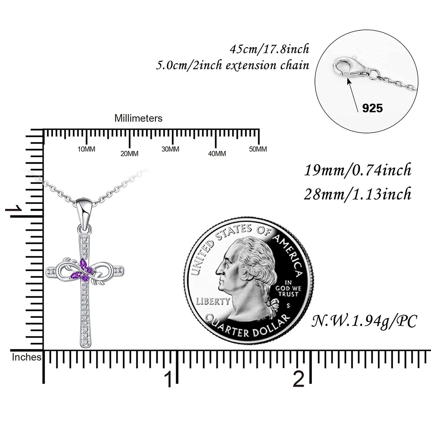 Distance Cross Necklace for Women 925 Sterling Silver Infinity with Butterfly Pendant Necklace for Mom Wife Gift for Mother's Day or Birthday