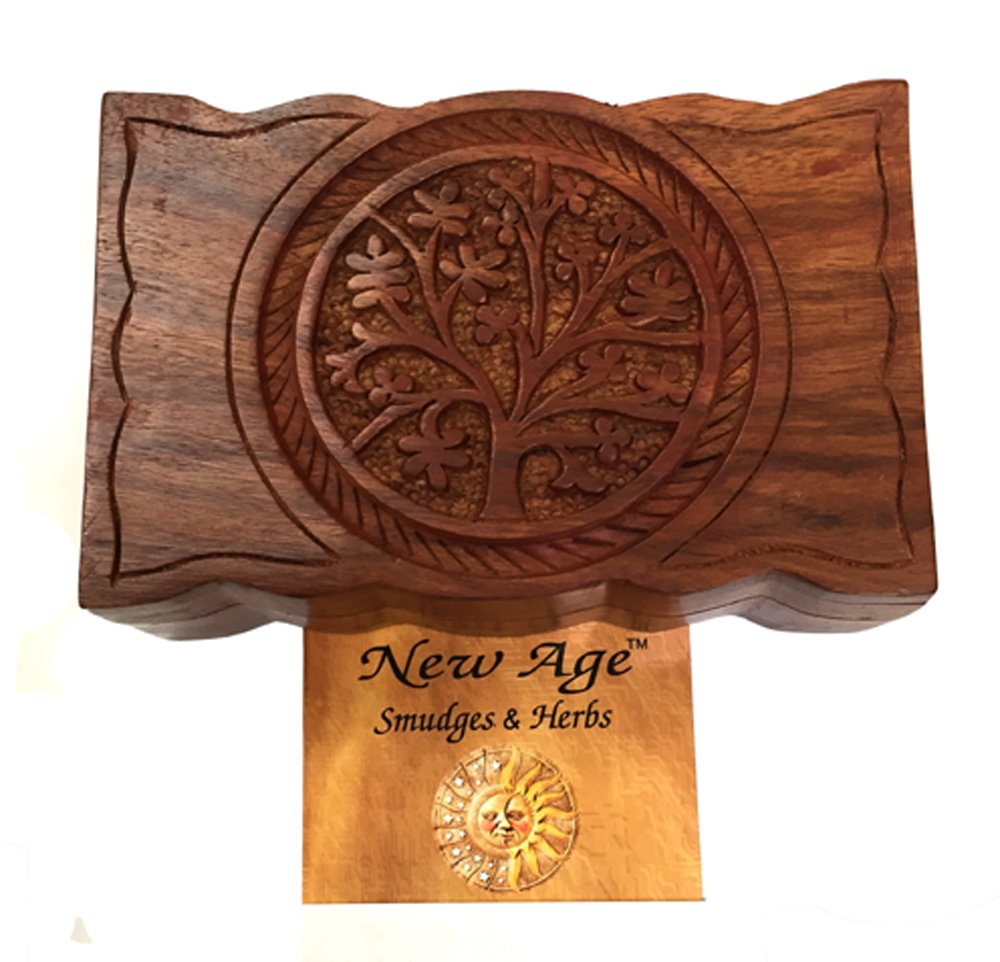 New Age Imports, Inc. GIFT IDEAS~ Tree of Life Carved Handmade Wooden Box 4 inches by 6 inches~Ideal for storing Jewelry, Coins, Tartot cards, Small Treasures, URN Box.