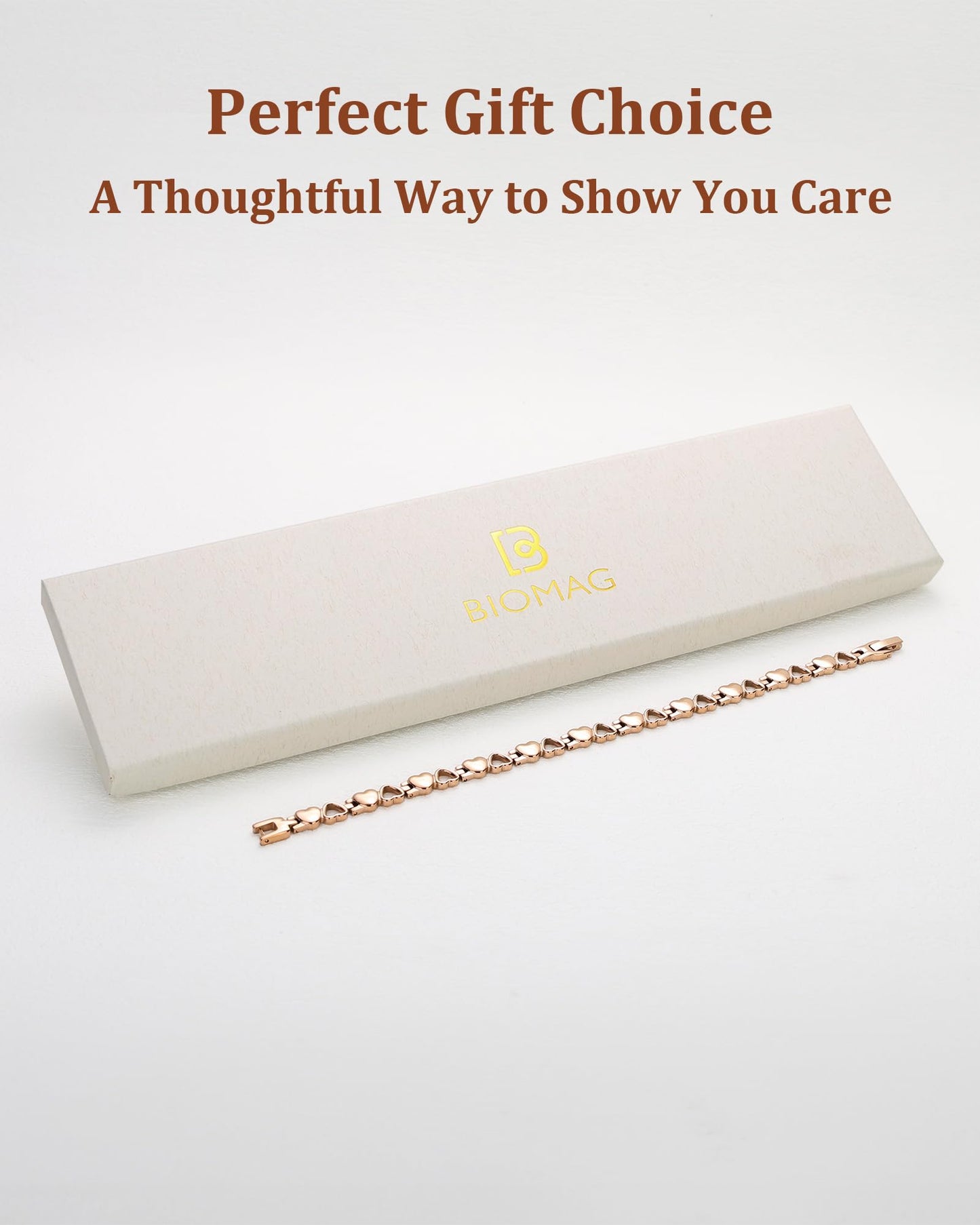 BioMag Magnetic Bracelet for Women, Titanium Steel Wristband Brazaletes for Pain Relief Solid Pure Copper Jewelry Gift with Adjustable Tool (Rose Gold)