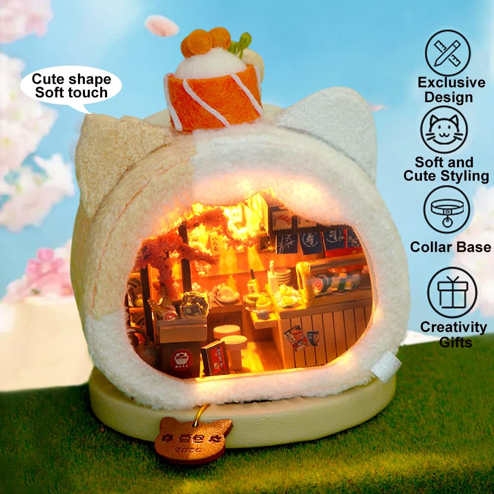 iiecrKiie Miniature Dollhouse Kit DIY Wooden Dolls House,Tiny House kit with Furniture, Great Handmade Crafts Gift for Birthday Valentine's Day (TH40-42)