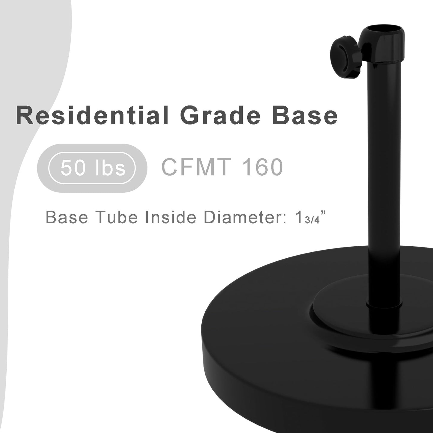 California Umbrella 50 lbs. Round Concrete Weighted Powdercoated Steel Umbrella Base, Black Frame, One Size , CFMT160-Black