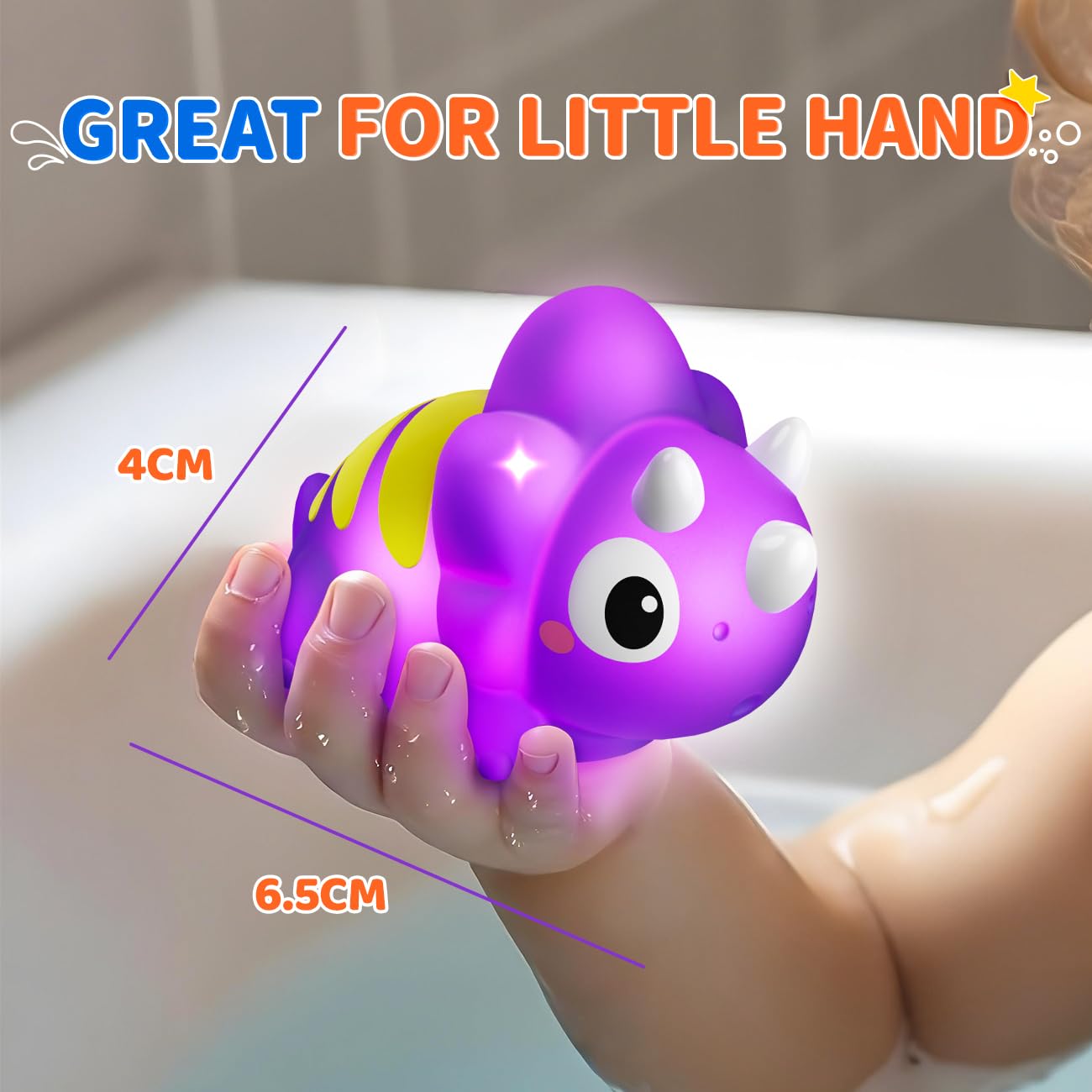 Light Up Bath Toys for Kids Ages 1-3, Dinosaurs Water-Activated Toys, Bathtub Toys for Toddlers 2-4, Pool Floating Water Bath Toys for 1 2 Year Old Boy Girl Gifts - 6 Packs
