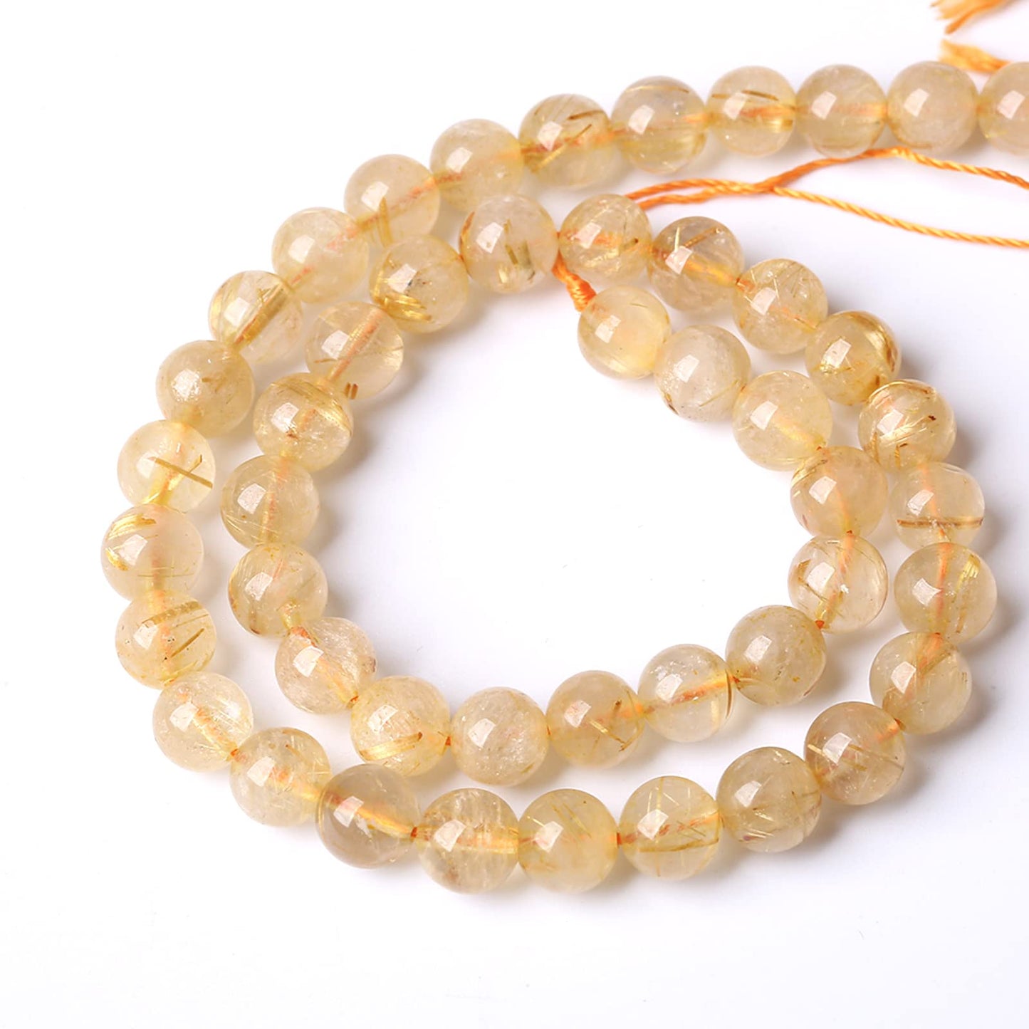 6MM 60PCS Natural Stone Golden Rutile Quartz Beads Gemstone 2A Grade Actinolite Semi Precious Crystal Loose Beads for Jewelry Making DIY Bracelet Necklace 1 Strand