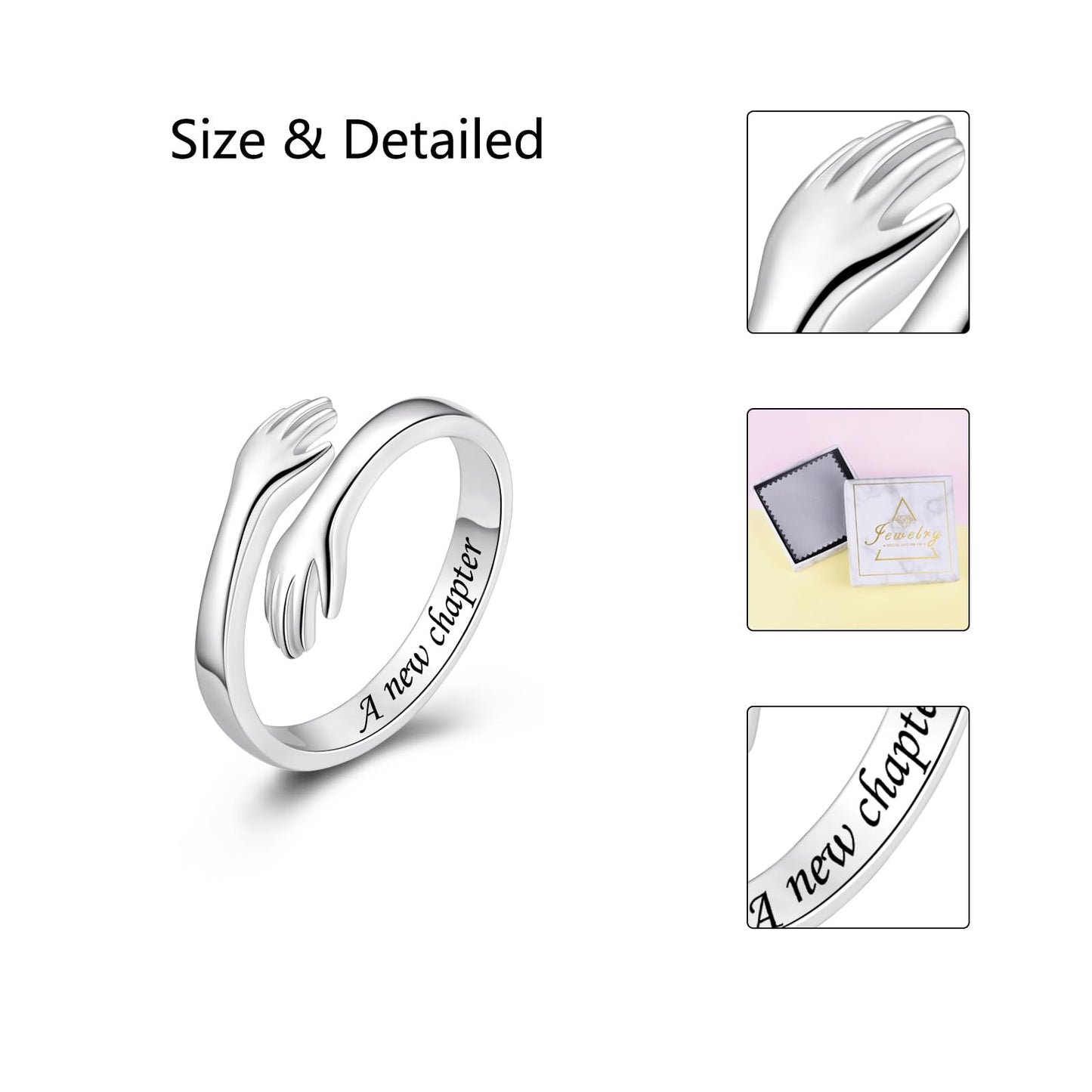 ACJFA Hug Rings for Women Sterling Silver Adjustable Ring Thumb Ring Birthday Mother Gifts Jewelry(A new chapter)