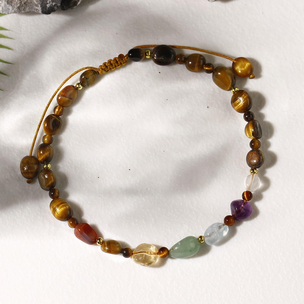 Jewever 7 Chakra Crystals and Stones Anklet Irregular Tumbled Gems Beaded Ankle Bracelets for Women Spiritual Energy Meditation Yoga Healing Jewelry Mom's Gifts (Tiger’s Eye)