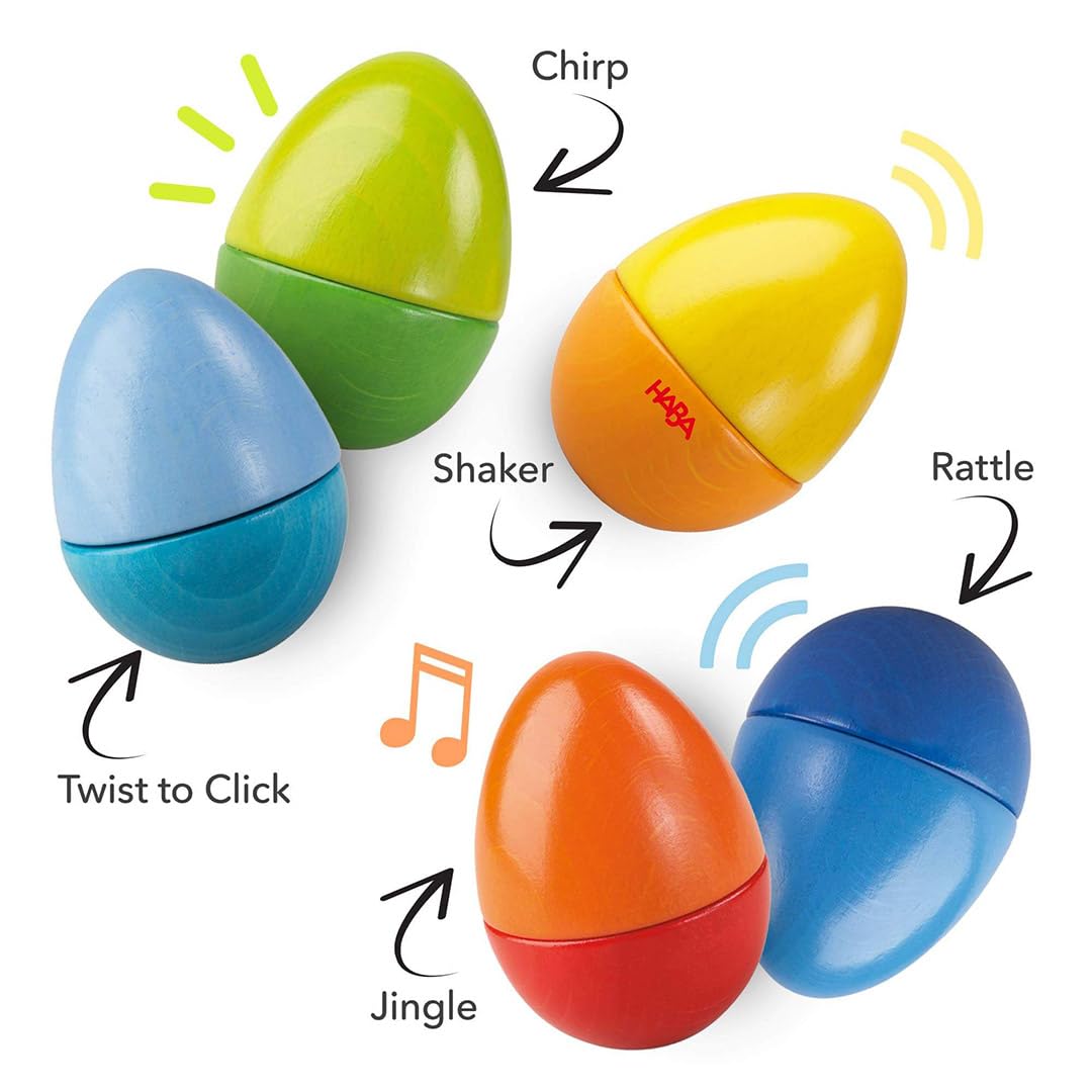 HABA Fun with Sounds Wooden Eggs - 5 Acoustic Sounds, Made in Germany, Kids Musical Instruments, Toddler Sensory Toys Montessori Toys for 2 yrs+