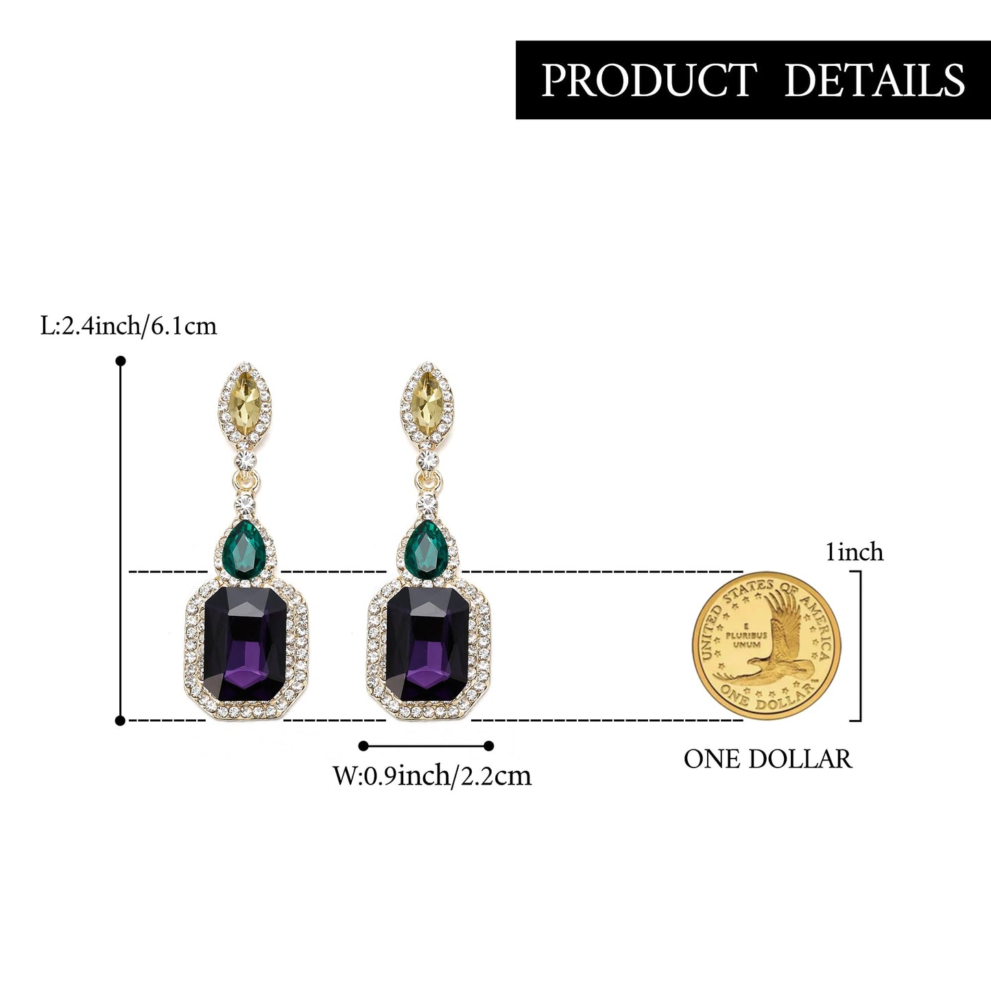 BriLove Wedding Bridal Dangle Earrings for Women Emerald Cut Crystal Infinity Figure 8 Chandelier Earrings Purple Green Yellow Gold-Plated-Base