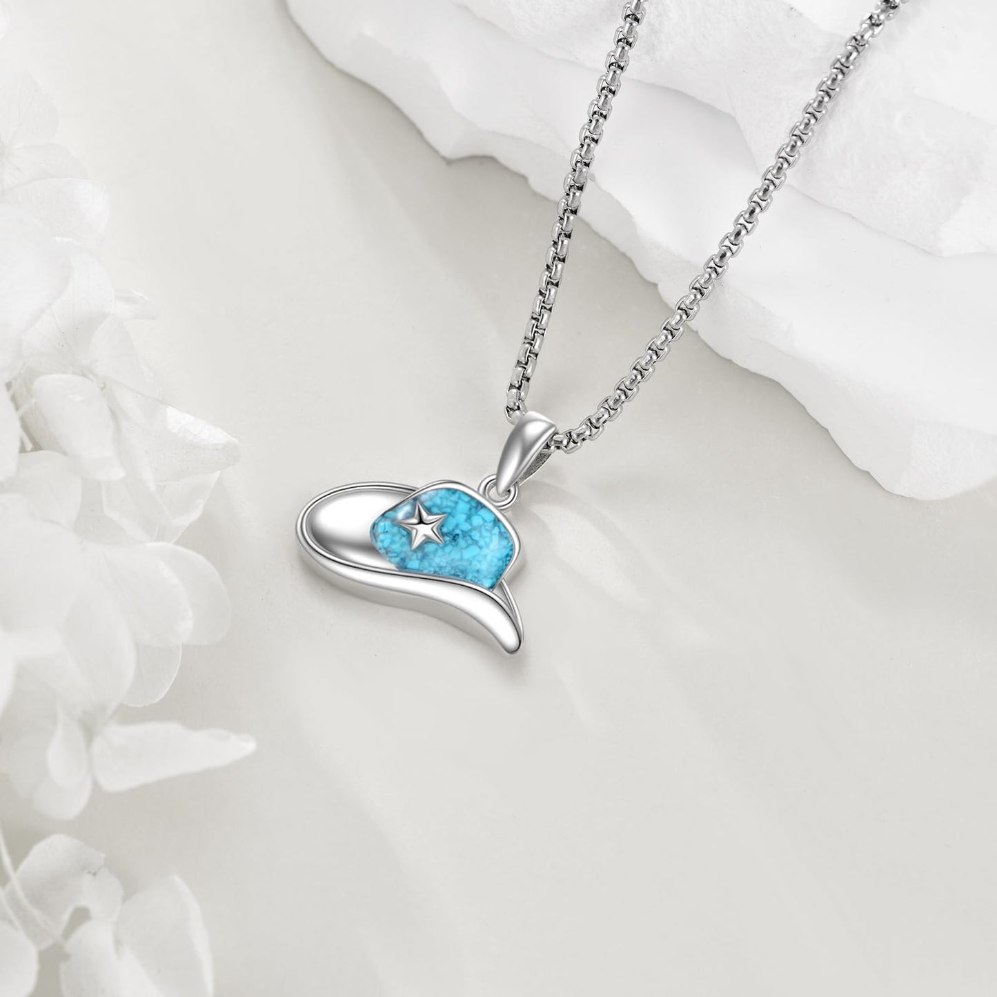 HKPATOP Cow Hat Necklace 925 Sterling Silver Western Turquoise Pendant Necklace Western Jewelry Gift for Women