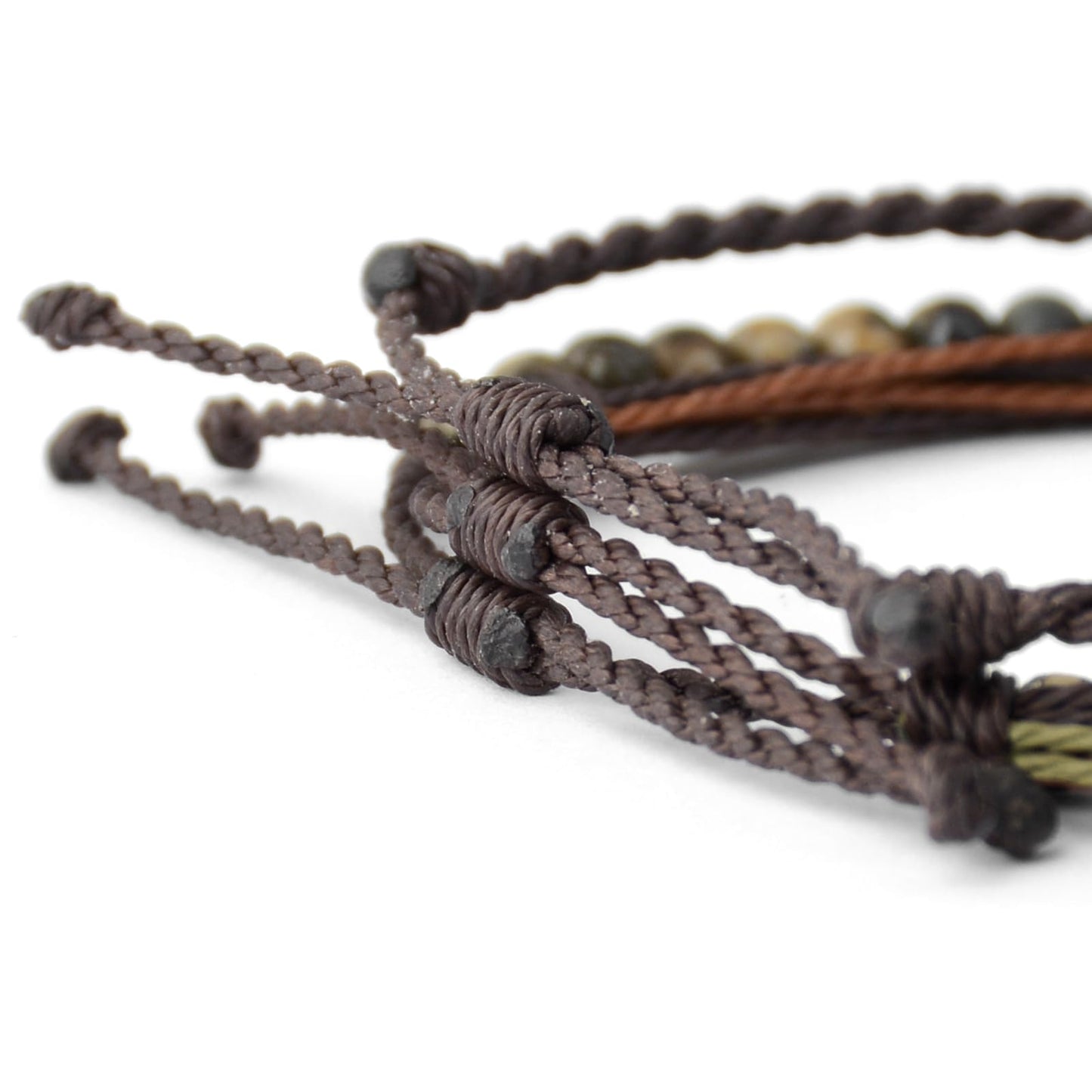 Handmade Natural Stone Beaded Healing Bracelet Gift for Men Adjustable Rope String Bracelet (Pyrite associated with brown quartz ore)