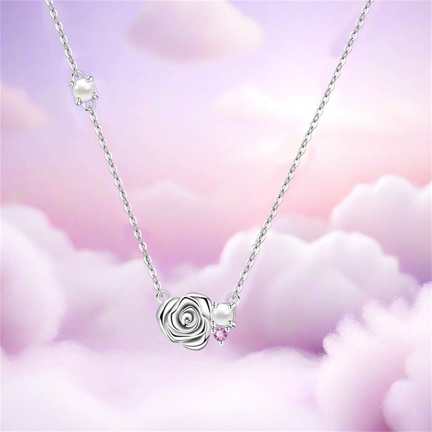MISEFF 925 Sterling Silver Fashion Pendant Necklace for Women,Fashion Jewelry, 18K Gold Plated, Advanced Retro Series Link Chains ,Basic Multifunctional Accessories Suitable for Multiple Occasions and Daily Wear (Rose Pearl)
