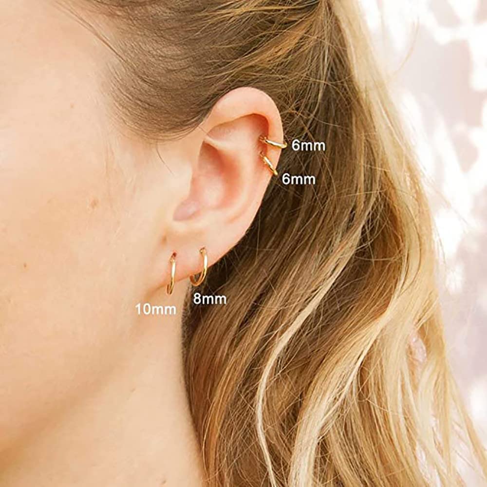 316L Surgical Stainless Steel Huggie Hoop Earrings 6mm Gold Hypoallergenic Earrings Hoop Cartilage Helix Lobes Hinged Sleeper Earrings For Men Women(A08:6mm Gold(THK 1.5mm))