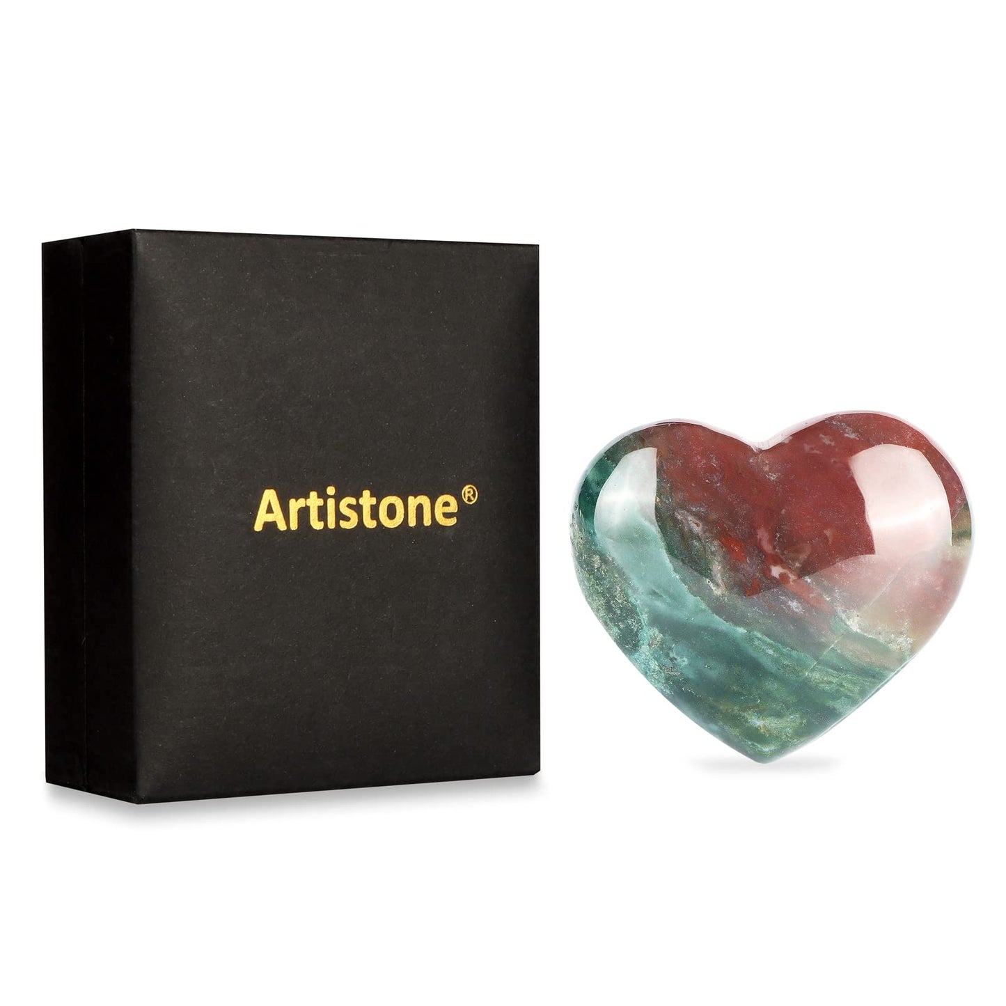 Artistone Ocean Jasper Crystal Heart Gemstone Healing Crystals Natural Heart Shaped Love Stones Carved Palm Worry Stone Chakra Energy Balancing Meditation Good Luck Christmas Decorations 2inch