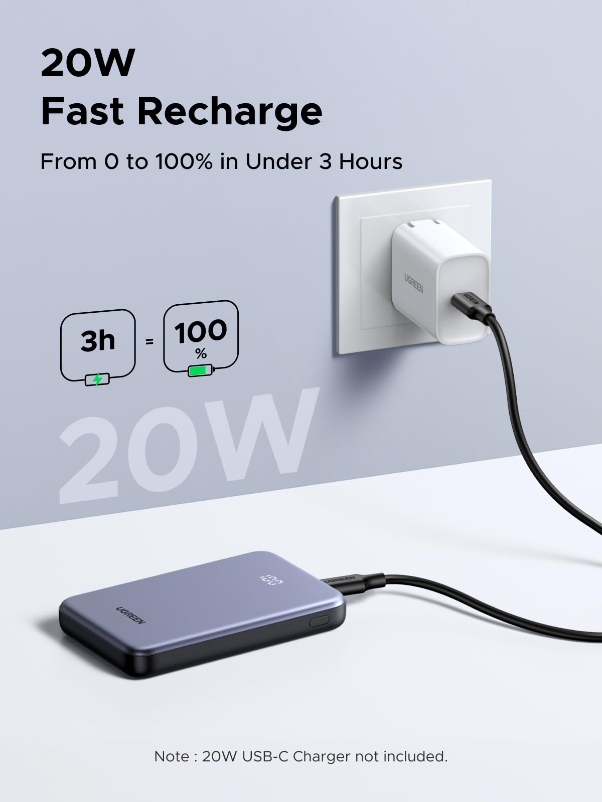 UGREEN Power Bank 10,000mAh 22.5W, Compact Portable Charger USB-C PD3.0 Travel Fast Charging Battery Pack with Digital Display for iPhone 17/16/15/14/13/12 Pro Max, Galaxy S25/S24 Ultra