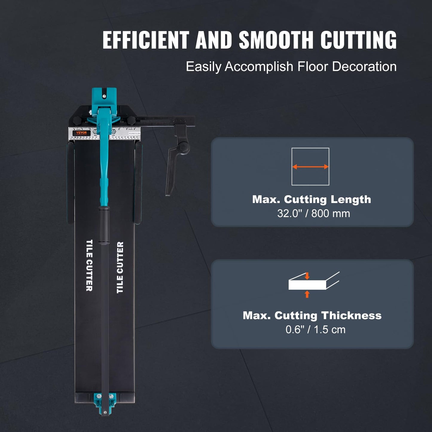 VEVOR Manual Tile Cutter, 32 inch, Porcelain Ceramic Tile Cutter with Tungsten Carbide Cutting Wheel, Infrared Positioning, Anti-Skid Feet, Durable Rails for professional installers or beginners