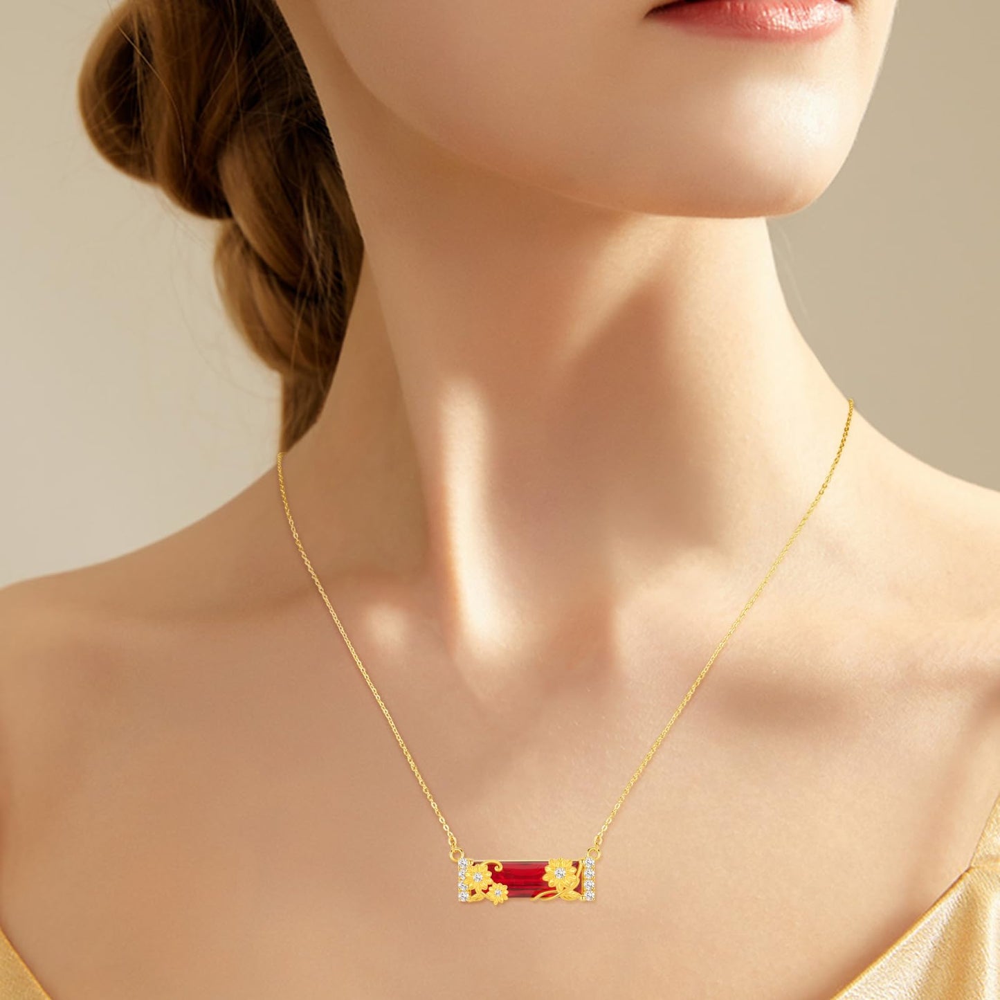 AENEAS Valentines Day Gifts for Women Her Sunflower Necklace for Women 925 Sterling Silver Red Crystal Pendant Sunflower Flower Jewelry Gifts for Her Wife