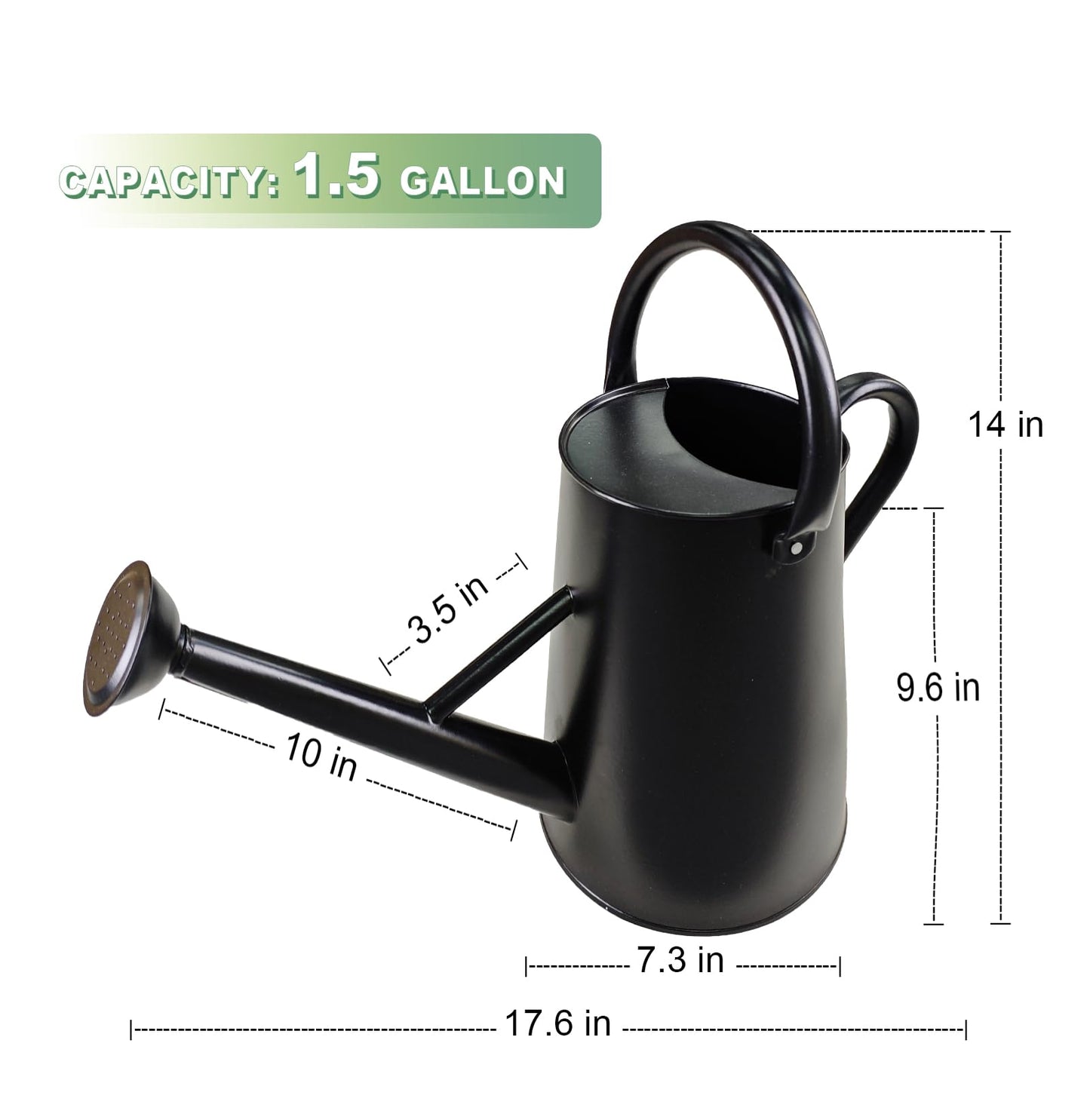 Watering Can for Outdoor&Indoor Plants,1.5 Gallon(5.7L) Metal Watering Can with with Removable Spout,Large Galvanized Steel Garden Flower Water Can Watering Pot with 2 Handles ,Black