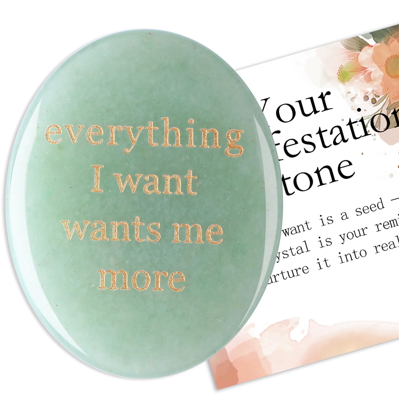 DUQGUHO Green Aventurine Crsytal Encouragement Gifts for Women Everything I Want Wants Me More Positive Anxiety Relief Items Pocket Hug Stones Emotional Calming Sobriety Gifts for Women Men