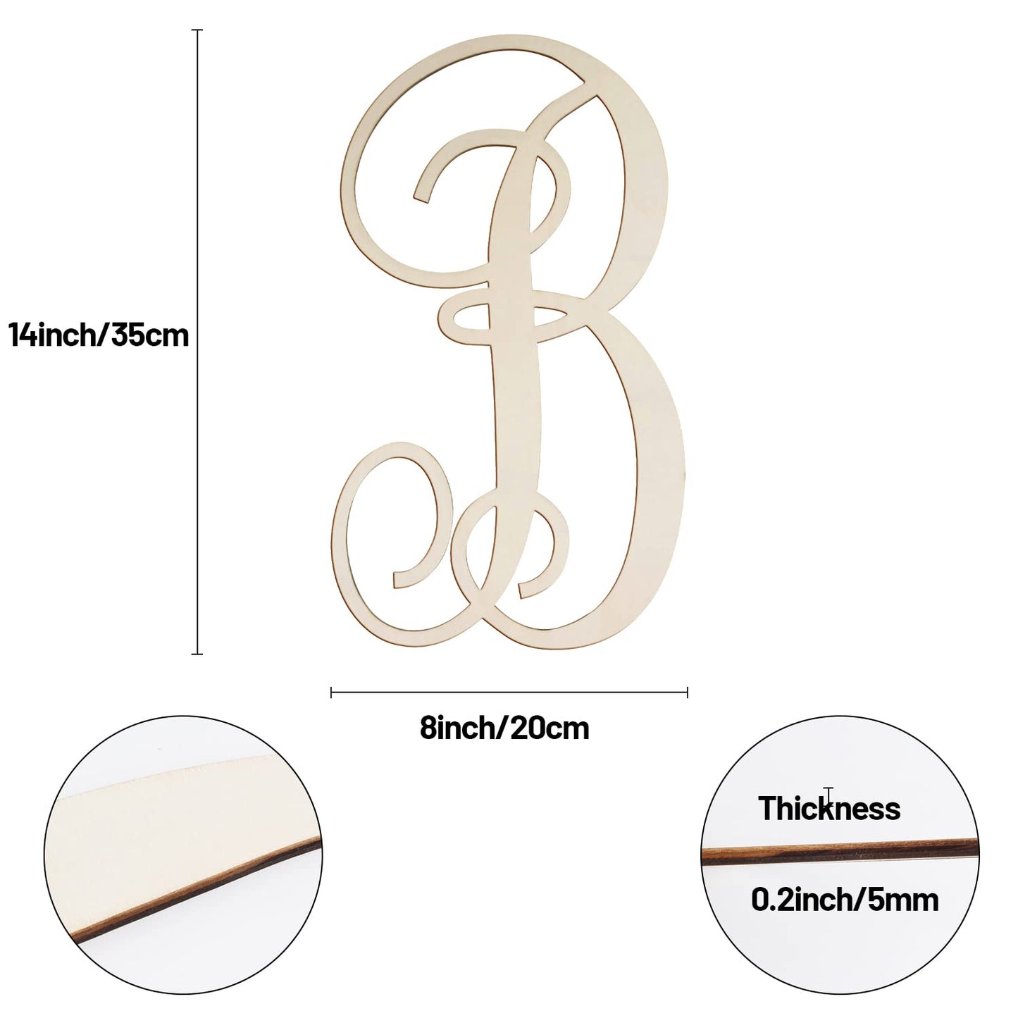 Cursive Wooden Letters for Wall Decor 14 Inch Large Wooden Letters Unfinished Monogram Wood Letter Crafts Alphabet Sign Cutouts for DIY Painting Door Hanger (B)