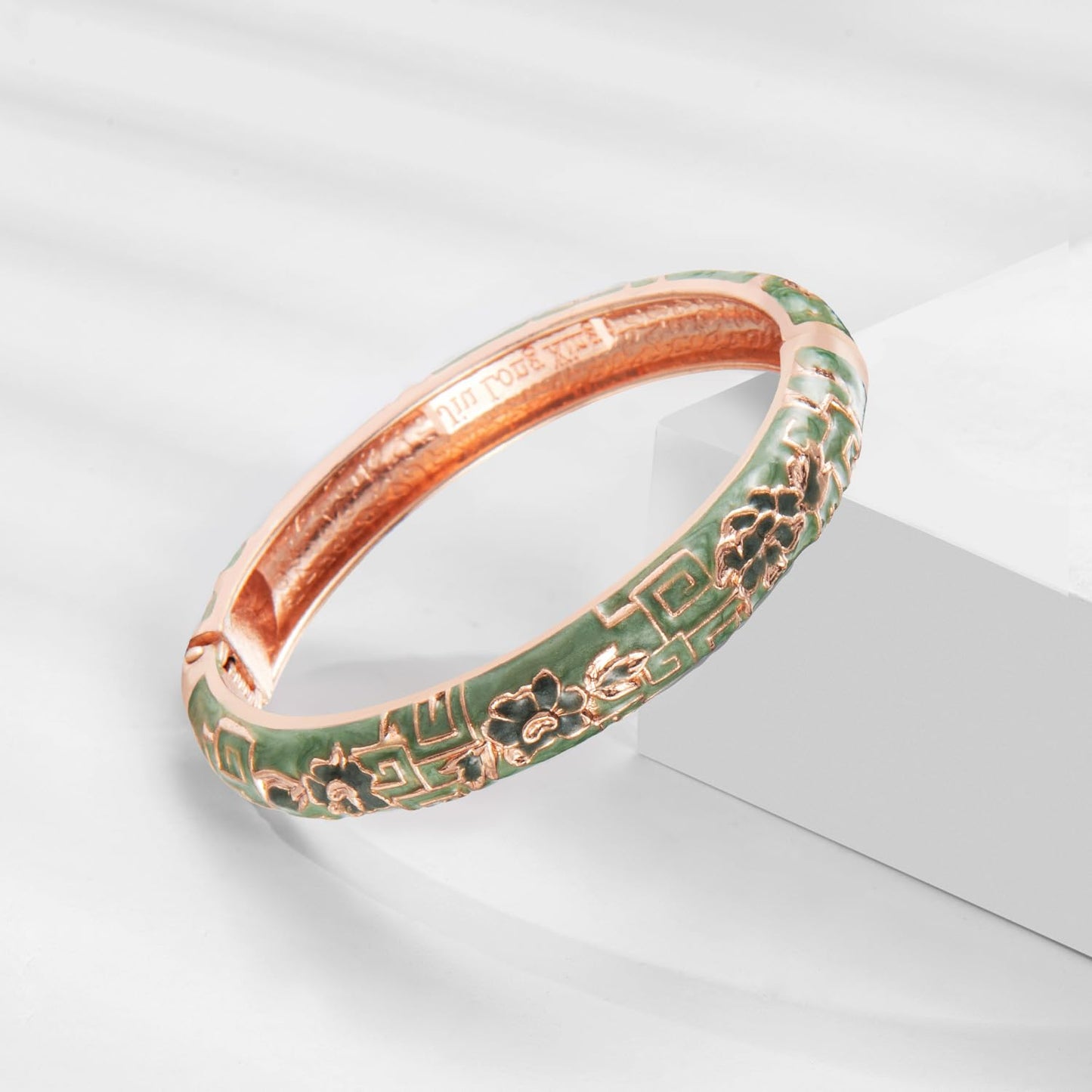 UJOY Fashion Cloisonne Bracelets Colorful Enameled Flower Spring Hinged Plated Bangles Womens Jewelry Gifts 55C58-55A114 Green