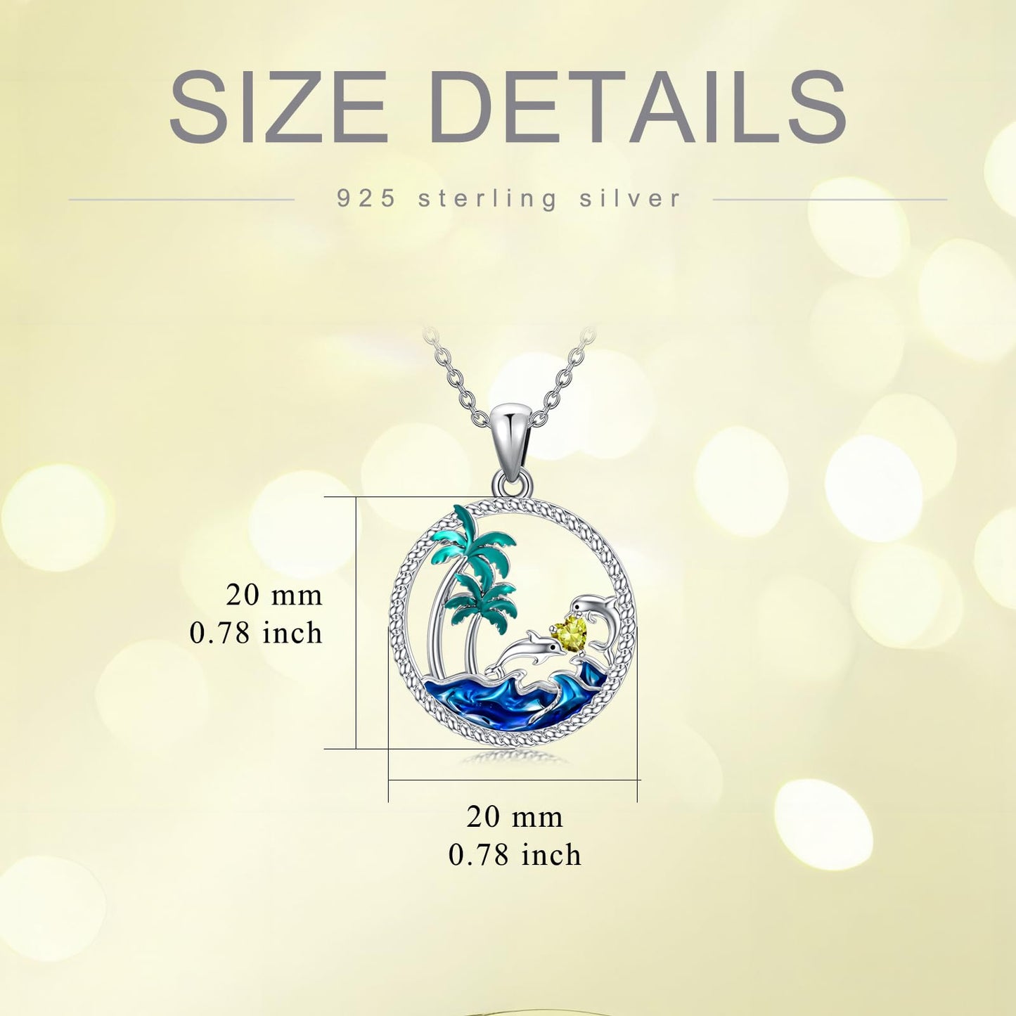 PROESS Dolphin Necklace Sterling Silver August Birthstone Necklace Palm Tree Beach Jewelry Ocean Animal Gifts for Women Daughter