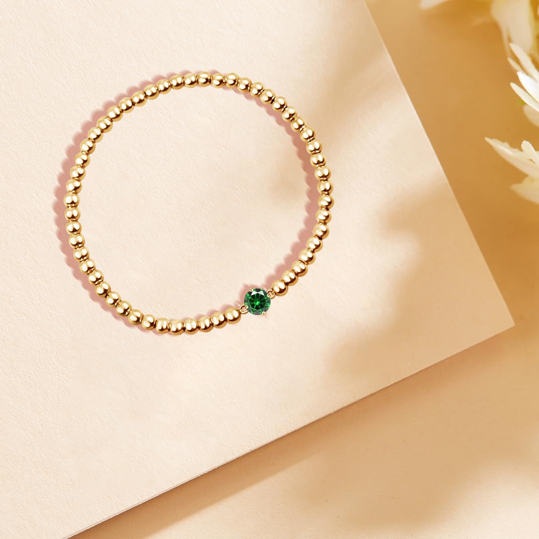 Free bird Gold Birthstone Bracelets for Women May Birthstone Jewelry Birthday Gifts for Women Dainty Gold Beaded Bracelet Gifts for Mom Wife Emerald Green Bracelet Graduation Gifts
