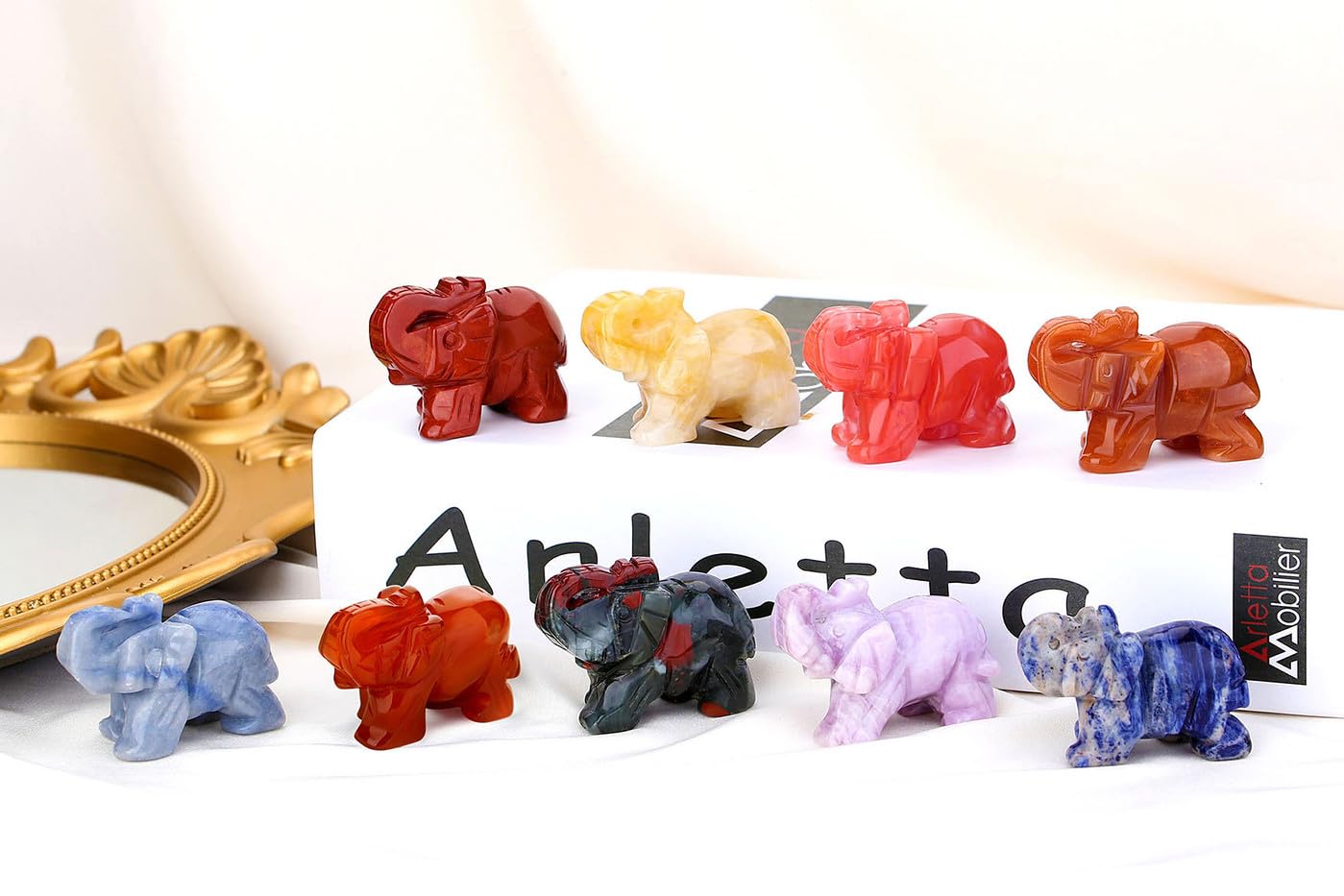 QINJIEJIE Blue White Sodalite Crystals Elephant Decor Cute Desk Polished Stones Figurine Natural Gemstones Luck Decoration Home Room Office Pocket Hippie Elephant Meditation Gift for Women