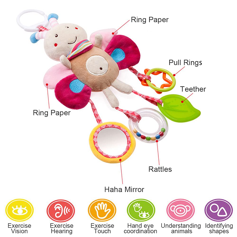 Sealive 4 Piece Baby Stroller Sensory Musical Toys, Soft Rattles Hanging Plush Activity Crib Car Seat Toys for Babies Boy Girl