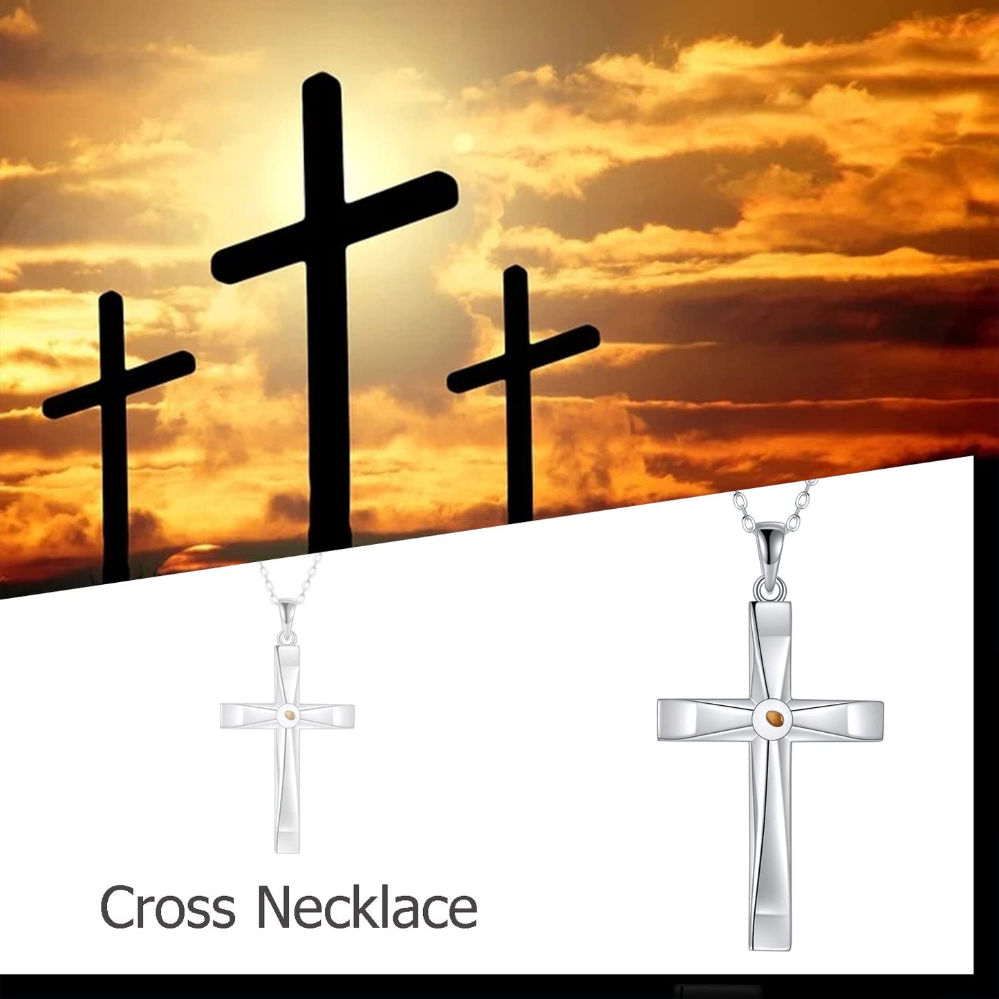 ONEFINITY Religious Cross Pendant Necklace Sterling Silver Origami Cross Pendant Gifts for Women Men Jewelry (Mustard Seed Cross)